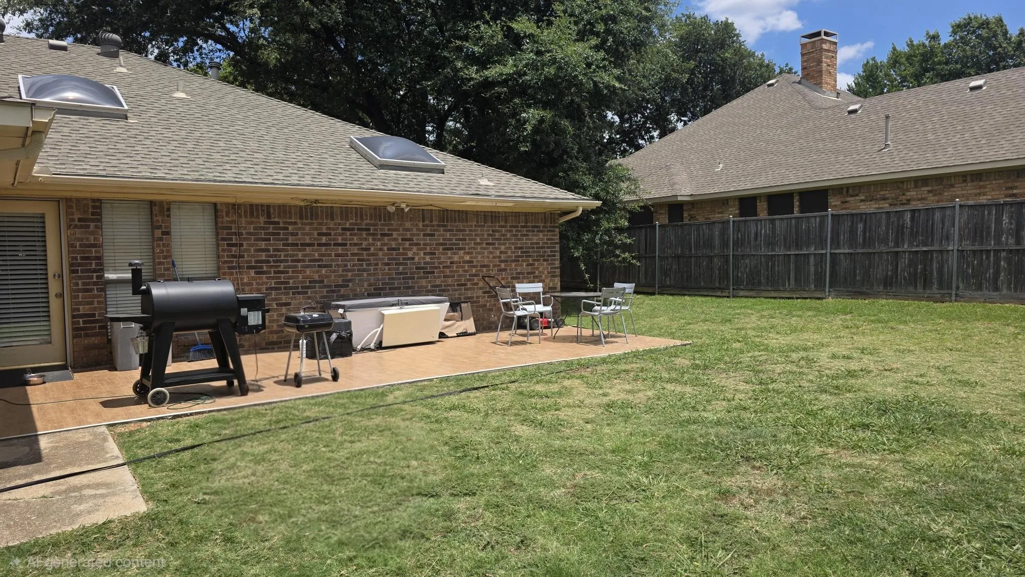 Expansive backyard featuring a manicured lawn, a paved patio, and a privacy fence