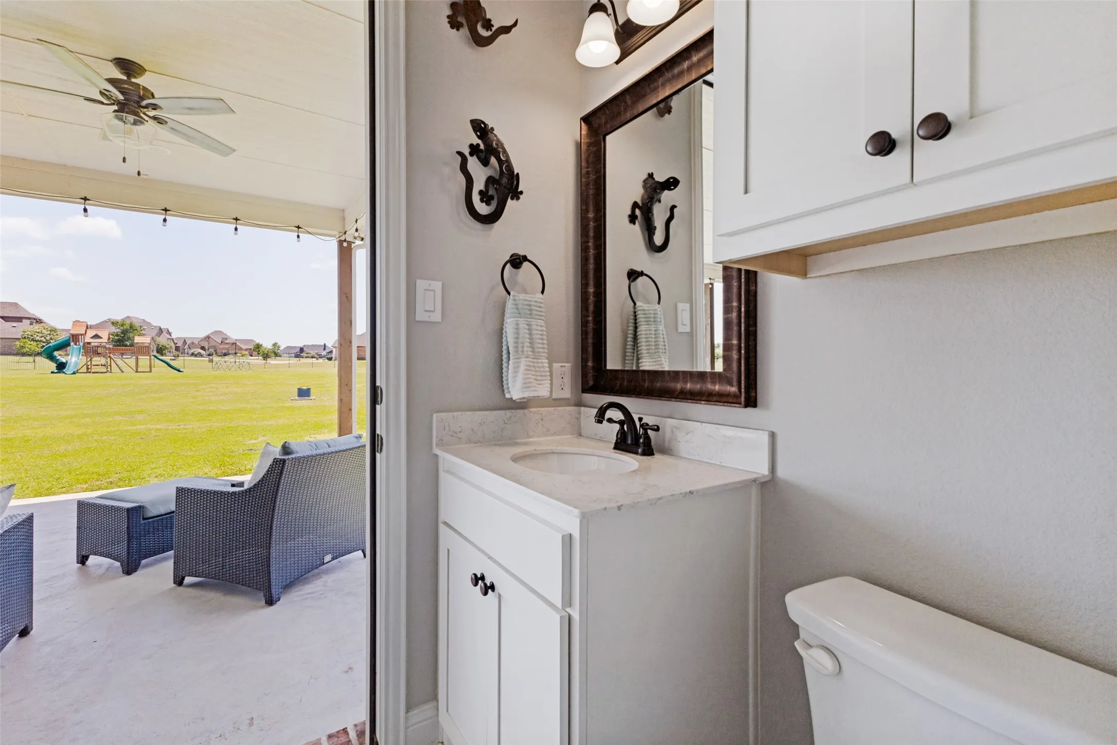 Powder bath with easy access to the back patio and yard!