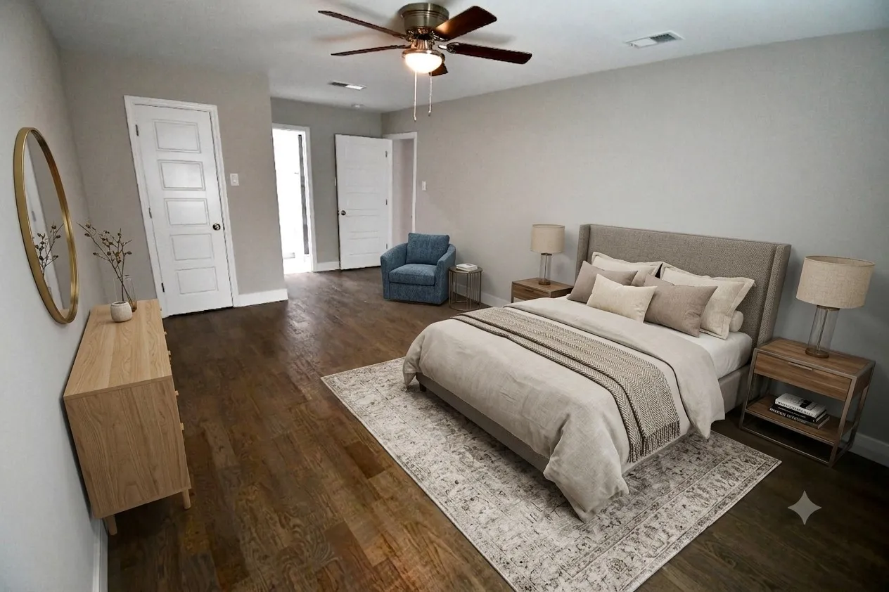 Virtually staged - Primary Bedroom (photo reflects 1 of 2 closets)