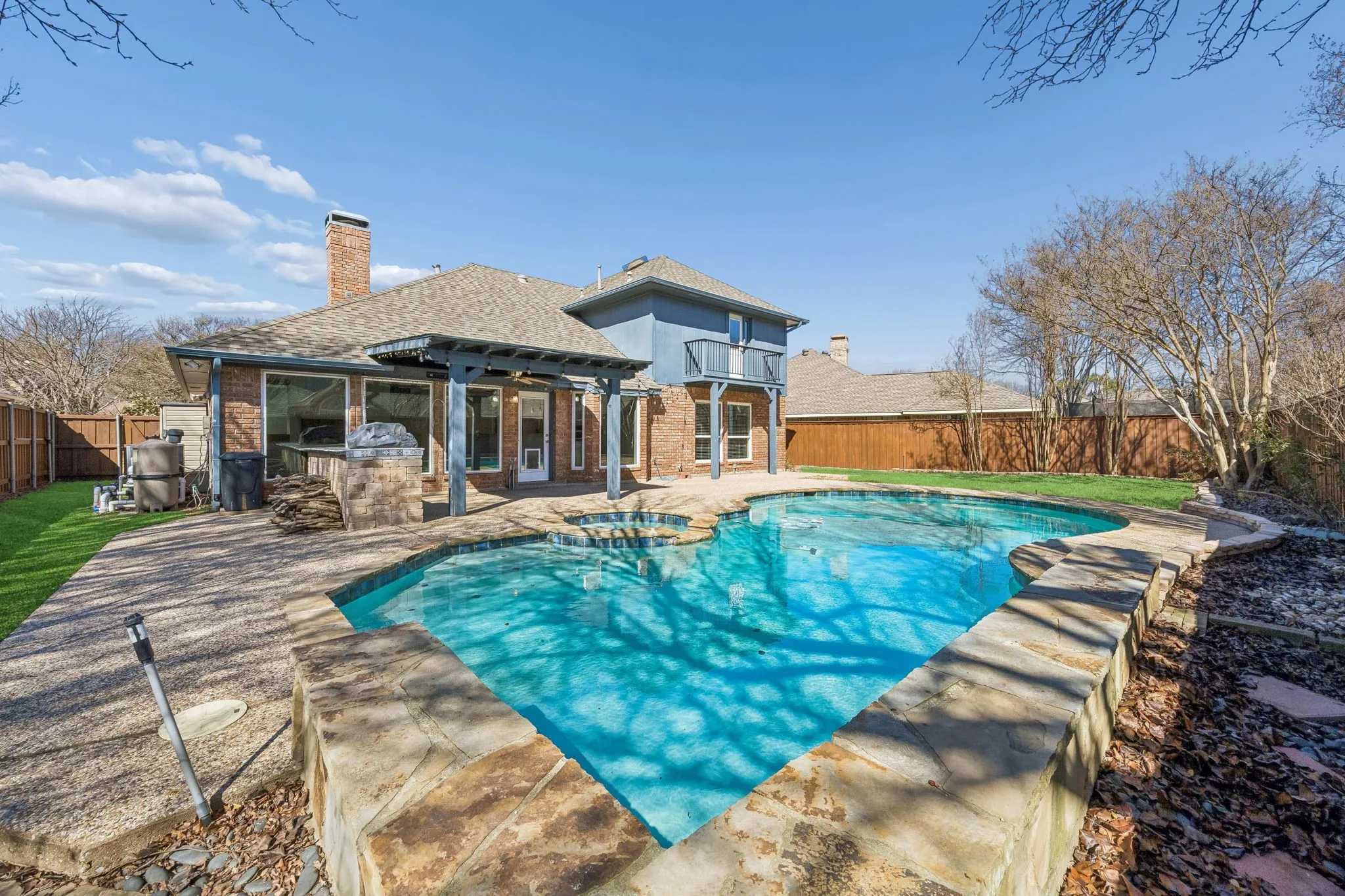 Our favorite part of this home is the backyard.  Beautiful pool and spa with water feature.