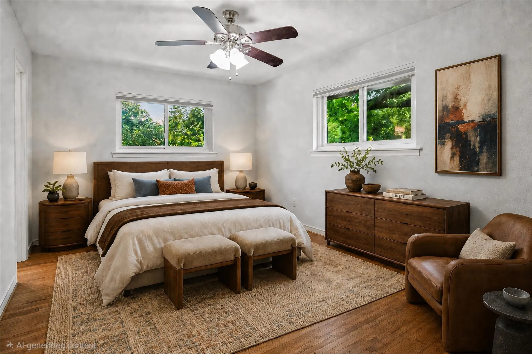 Virtually staged. Bedroom absolutely accomodates a king size bed, nightstands and chest of drawers.
