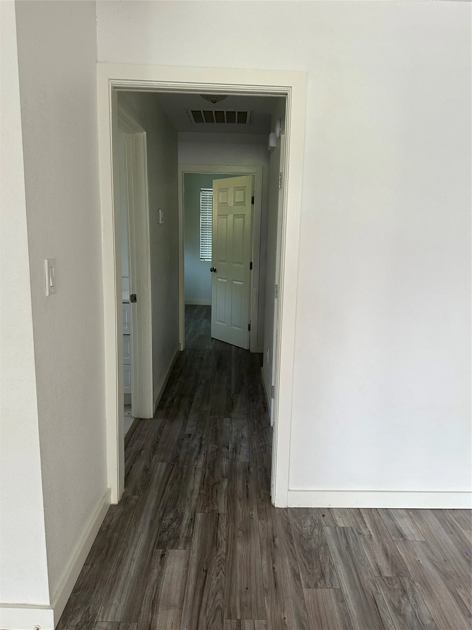 View of hallway from the living room.