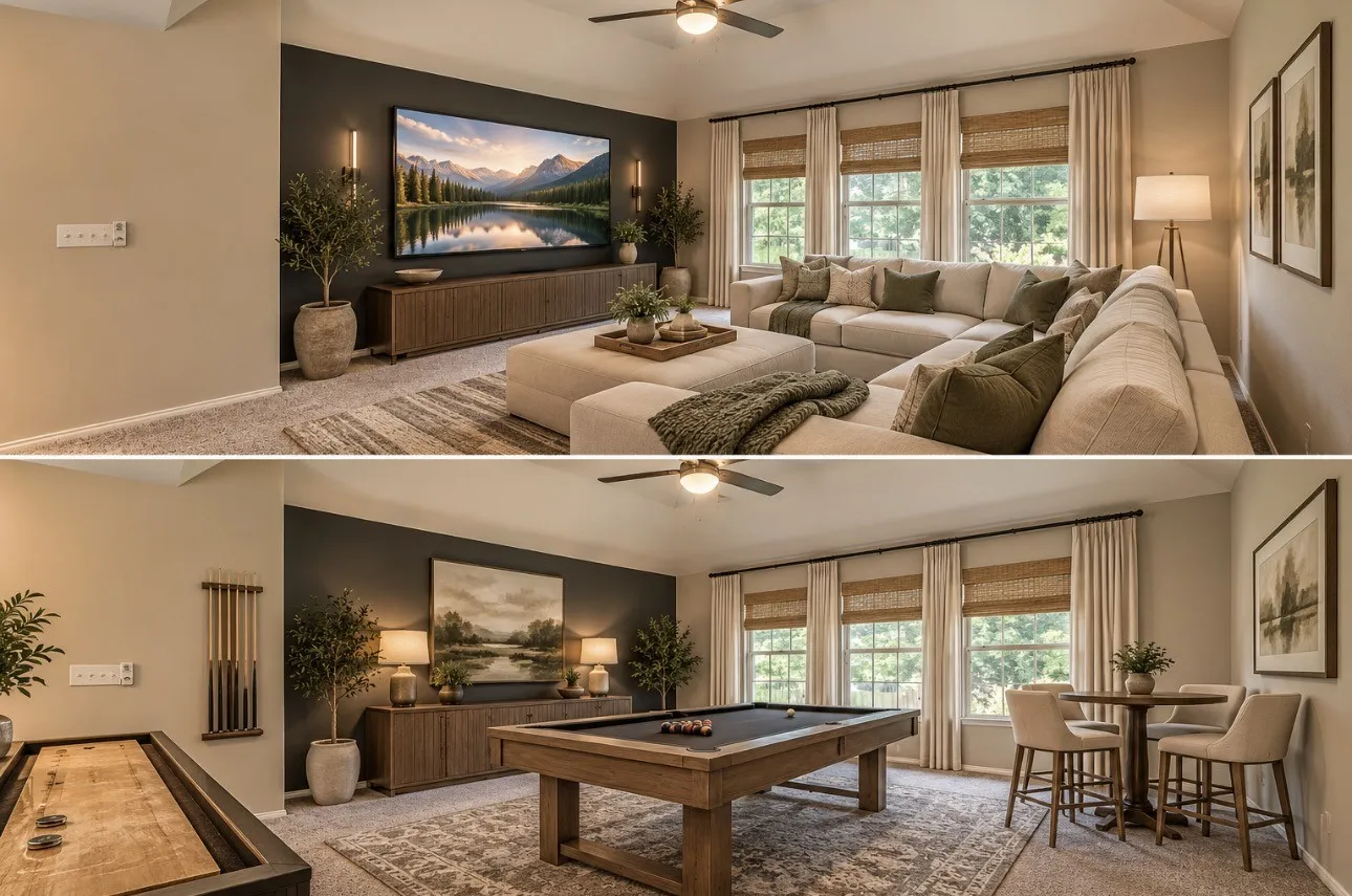 Virtually Staged extra living space/media room/gameroom