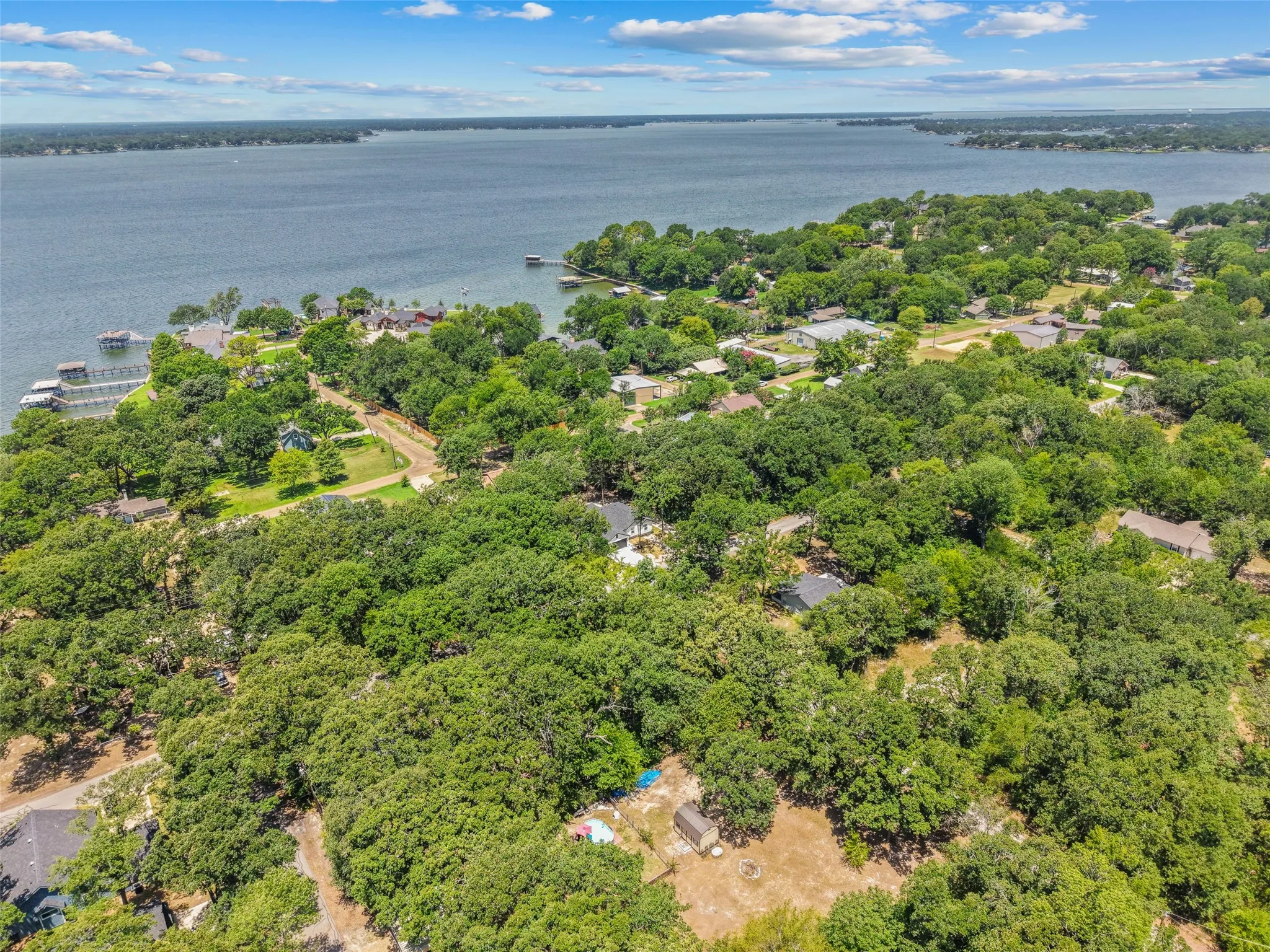 Expansive aerial perspective showcasing a significant body of water bordered by a verdant landscape