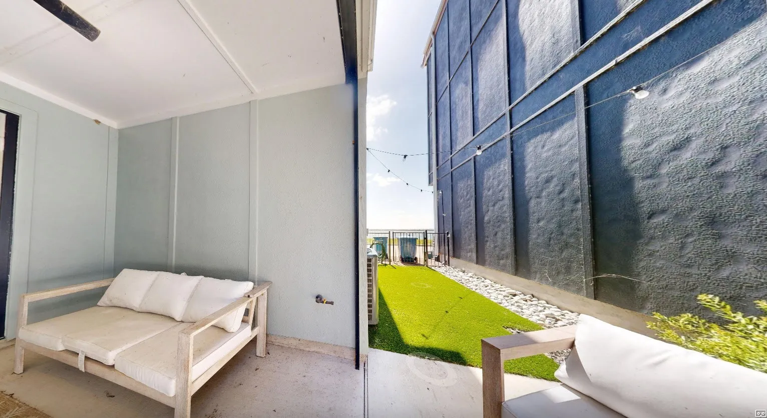 Side patiowith a lake view