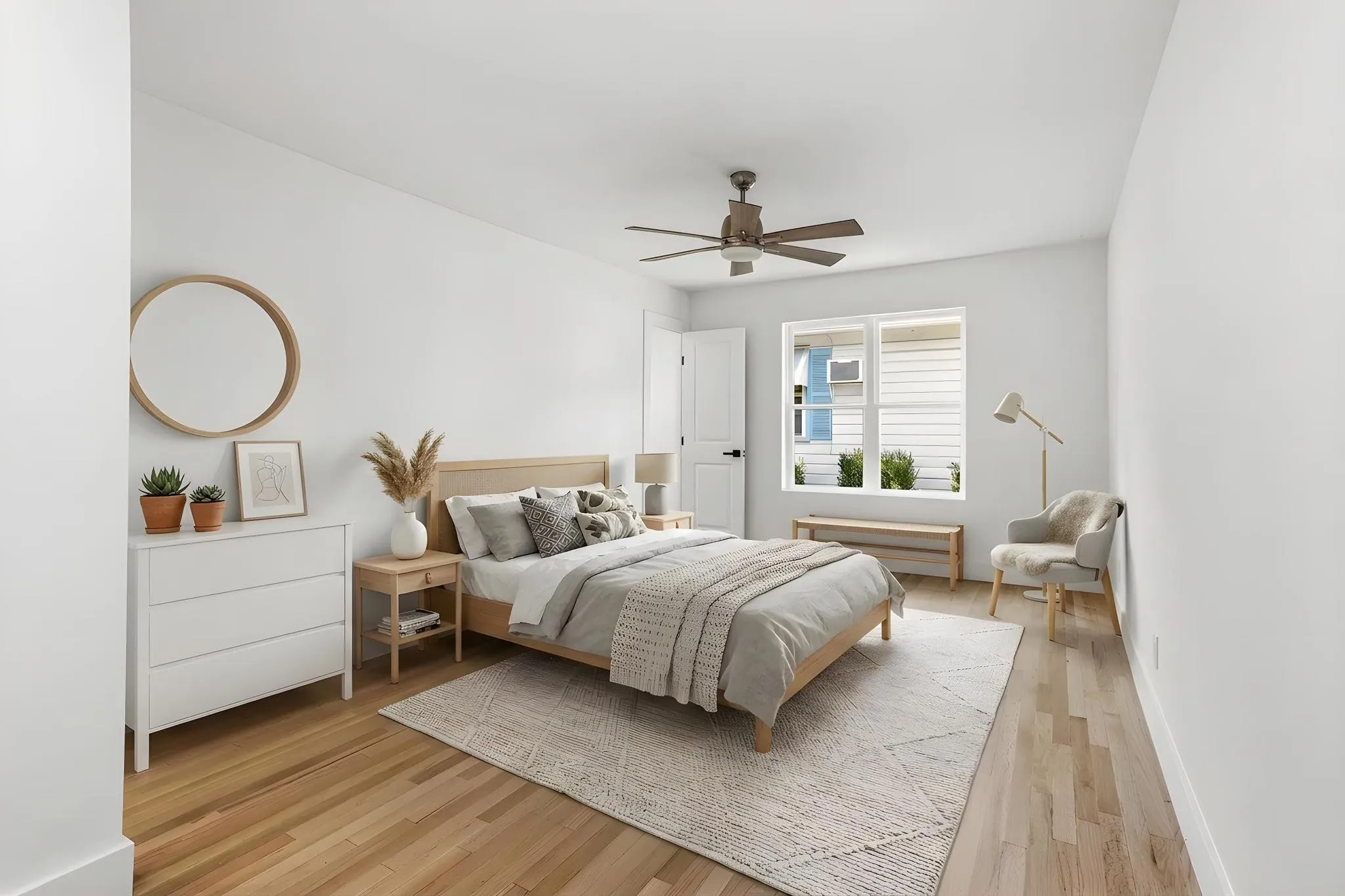 Virtually staged, primary bedroom