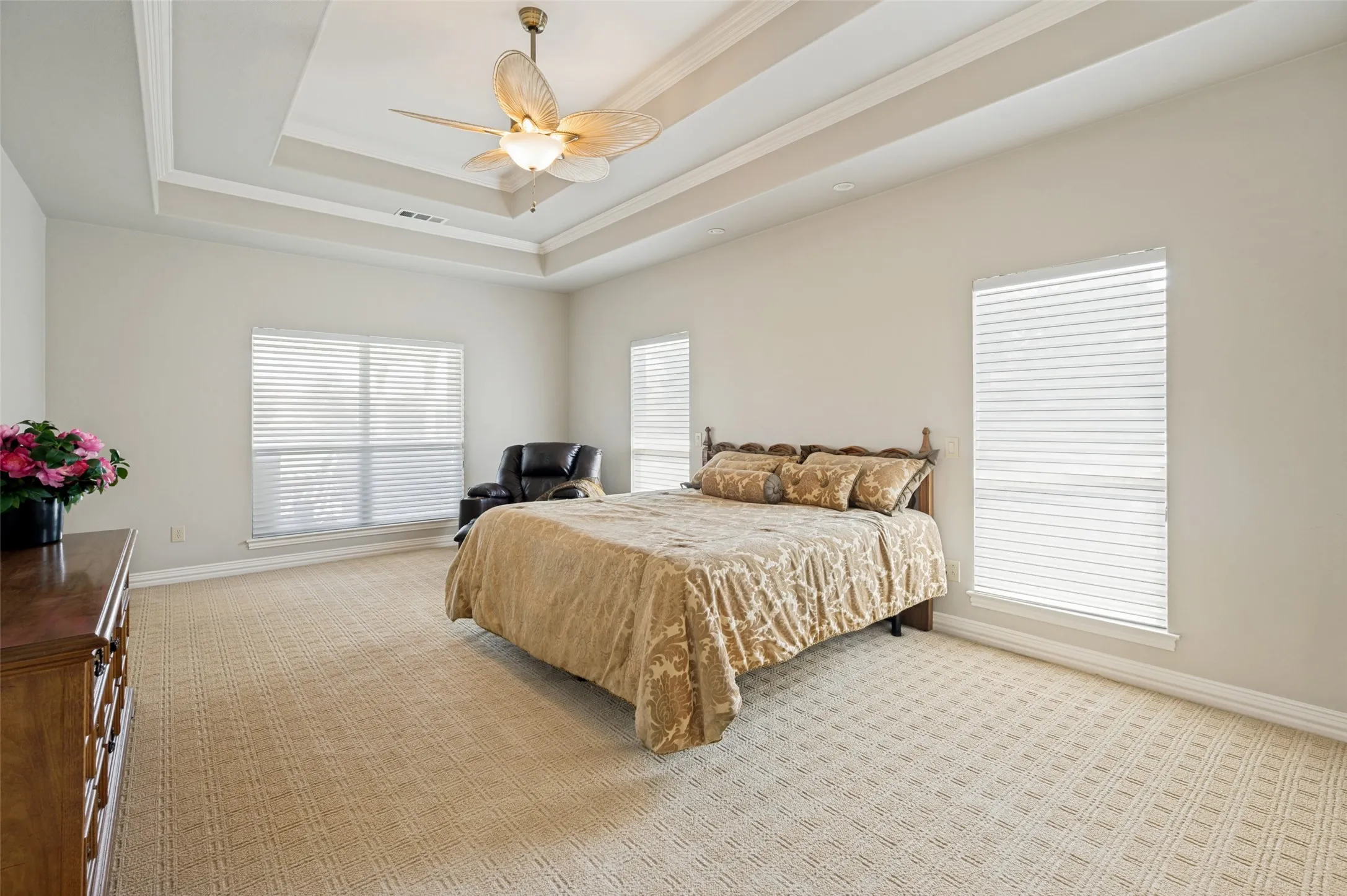 Primary Bedroom impresses with a great ceiling and lots of room!