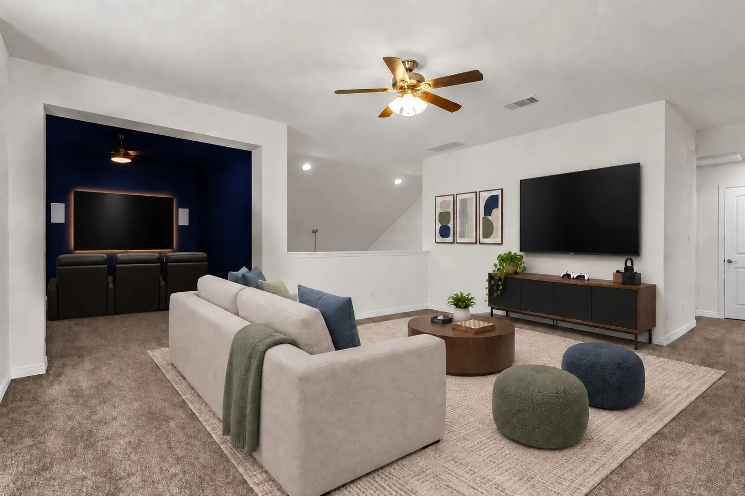 Virtually Staged  media room and upstair living area