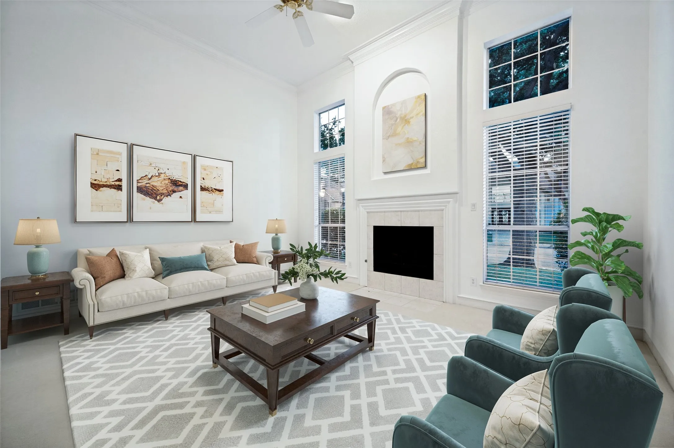 Elegant formal living room featuring a cozy fireplace, sophisticated architectural details, and flexible potential as a private home office or study.