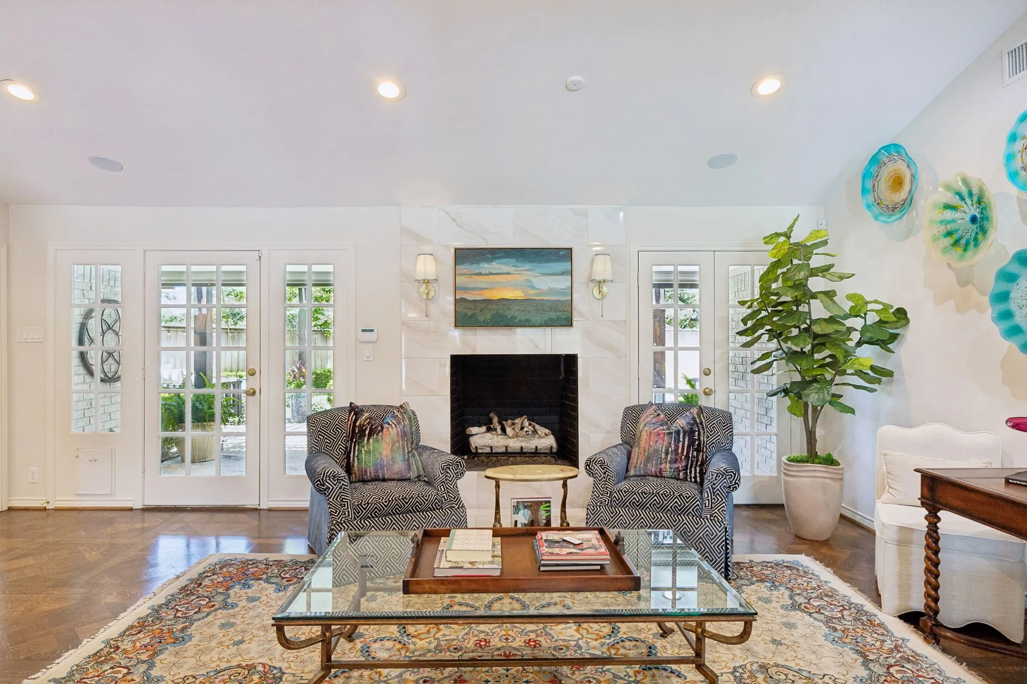 Family Room with Tiled Fireplace with gas starter,
