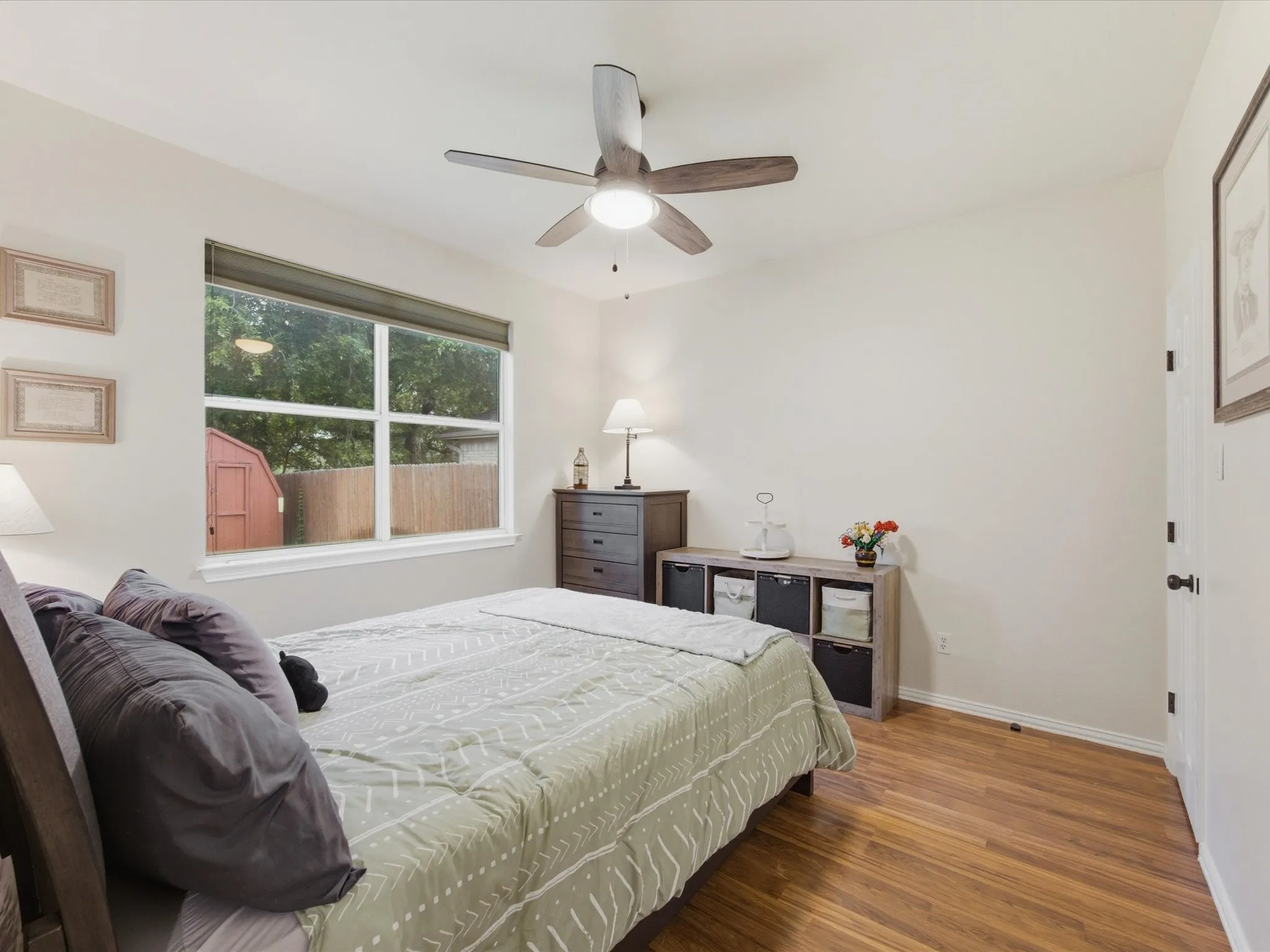 Hardwood-finish flooring complementing neutral wall tones