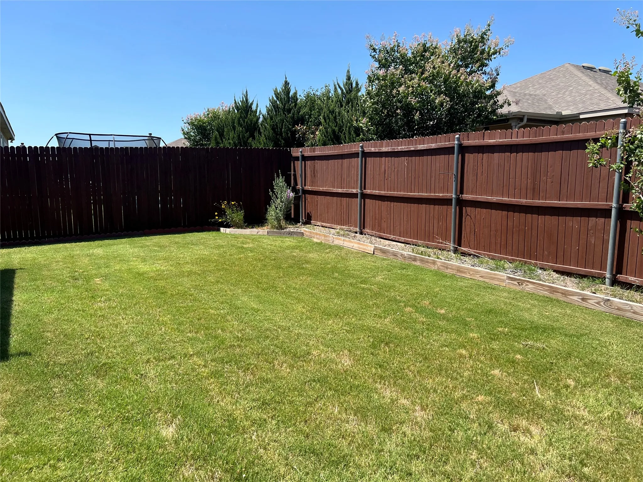 Fenced backyard.