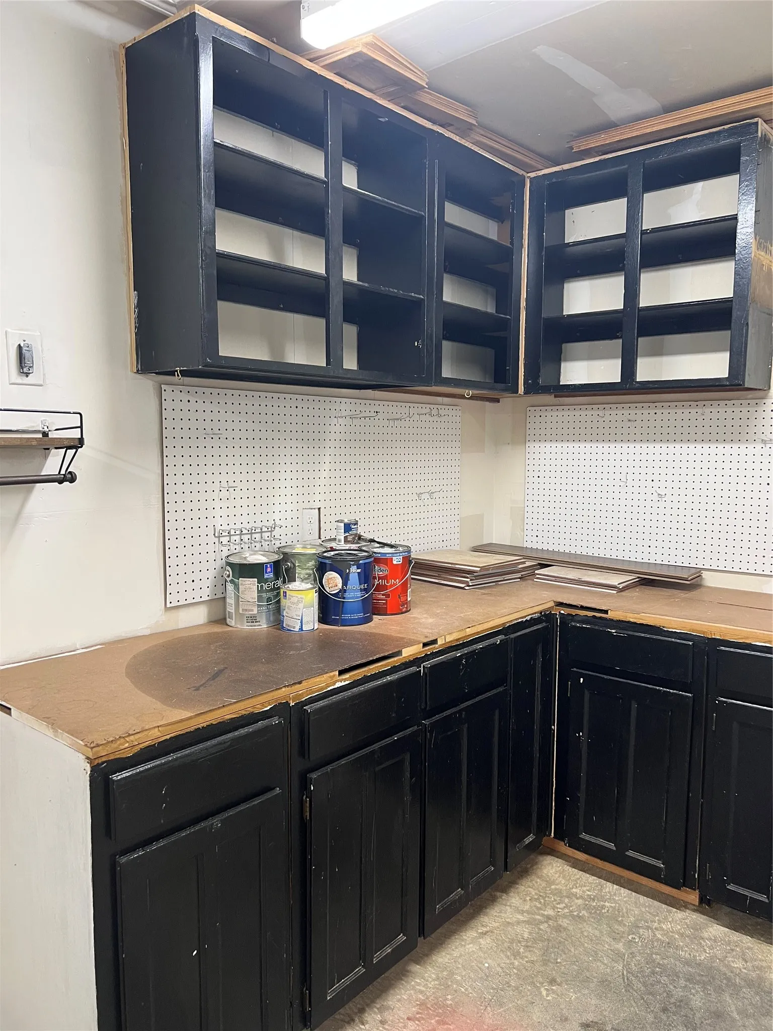 Work area in two car attached garage.