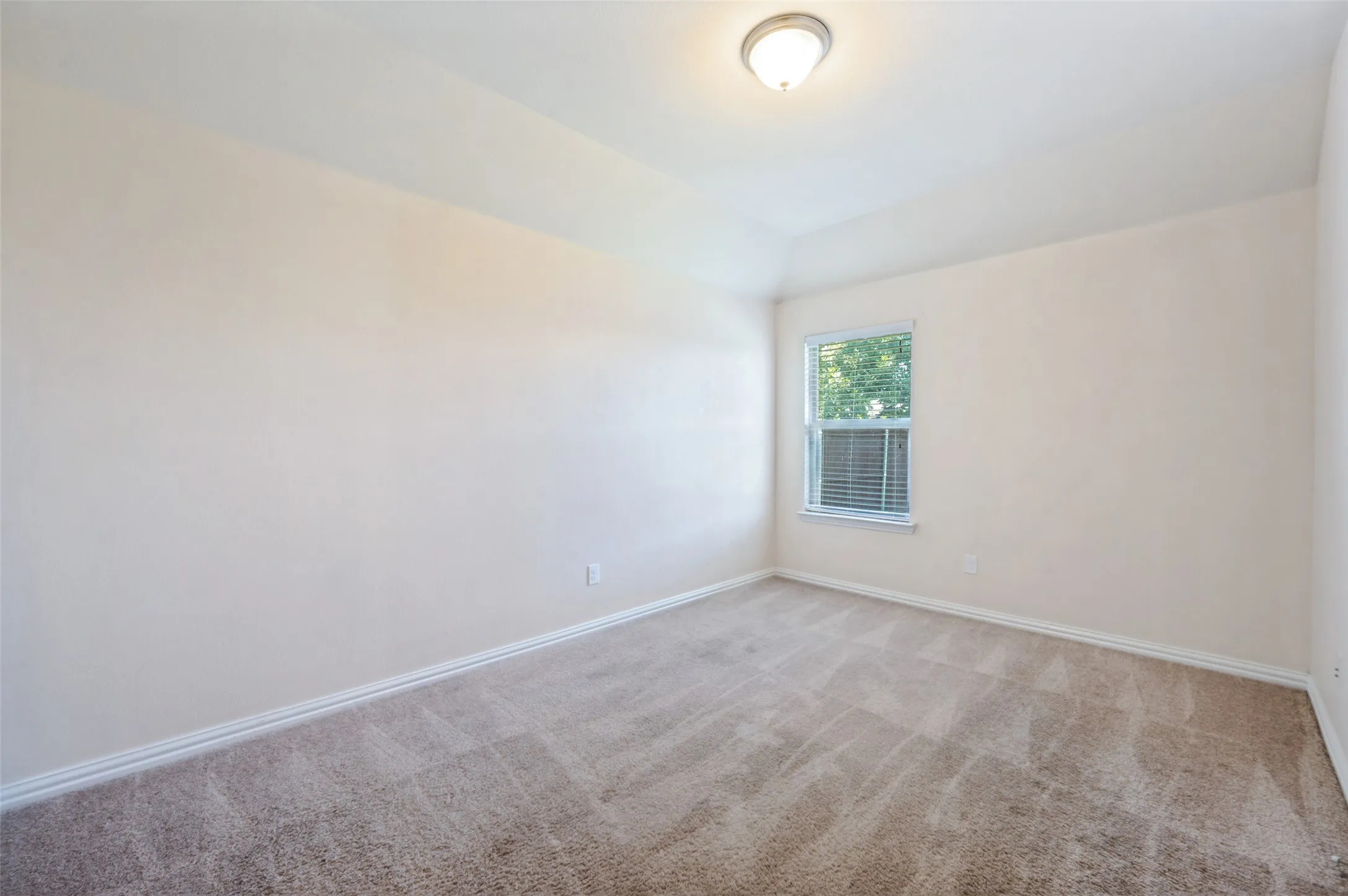 3rd room Neutral wall colors with white trim, carpeting, a ceiling-mounted light fixture, and a window with blinds