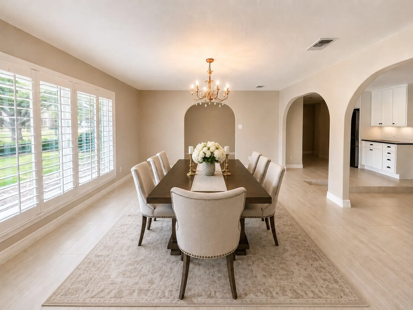 Dining area is virtually staged