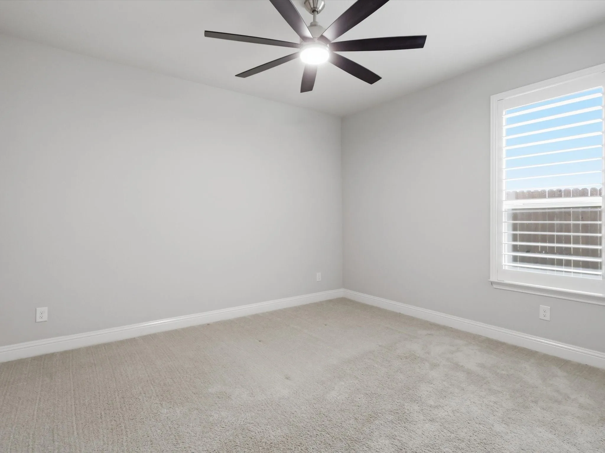 Neutral tone walls complemented by light-colored carpeting