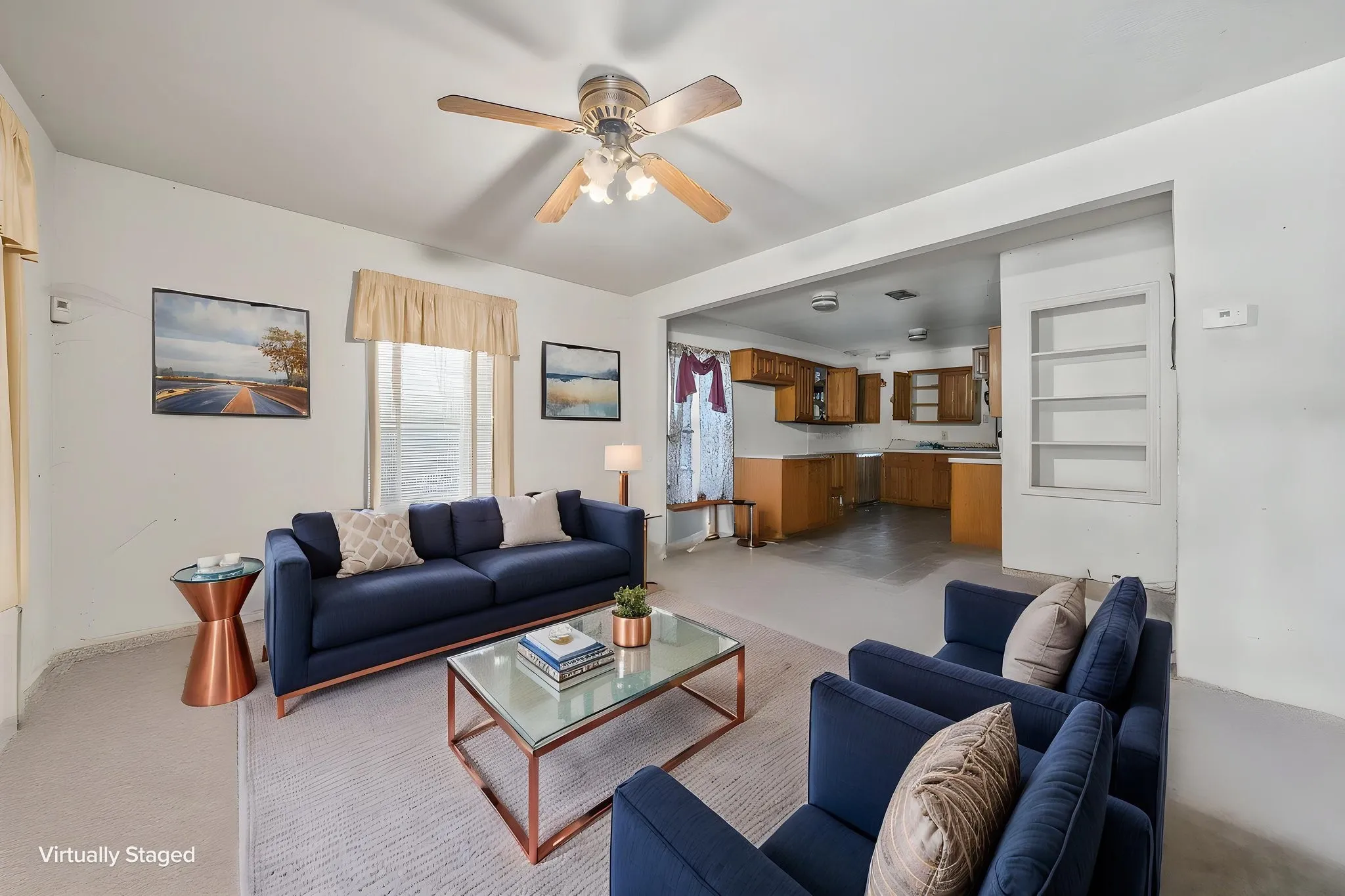 AI Generated & staged photo of living & kitchen area