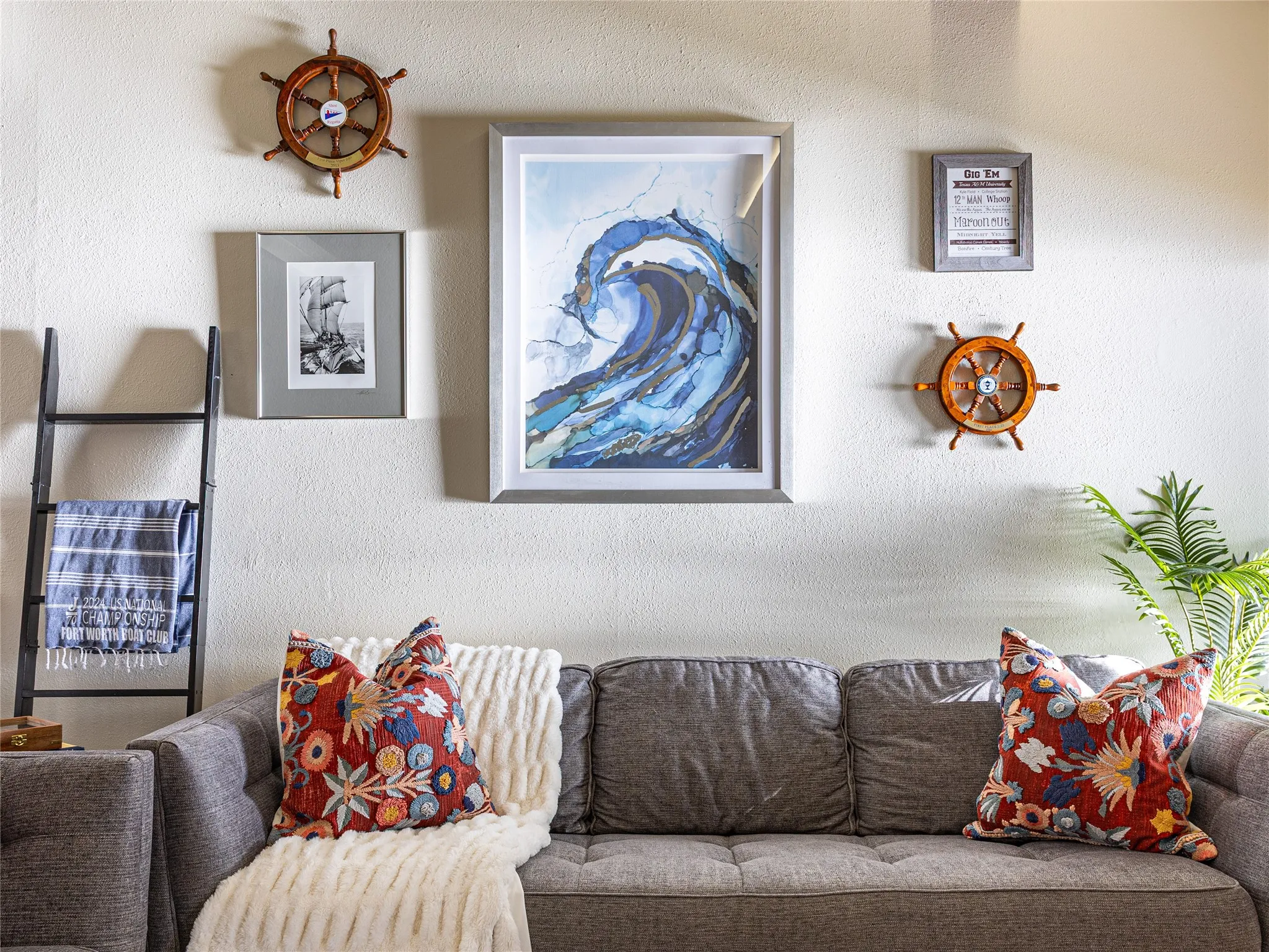 Spacious living room filled with natural light and views of Eagle Mountain Lake.