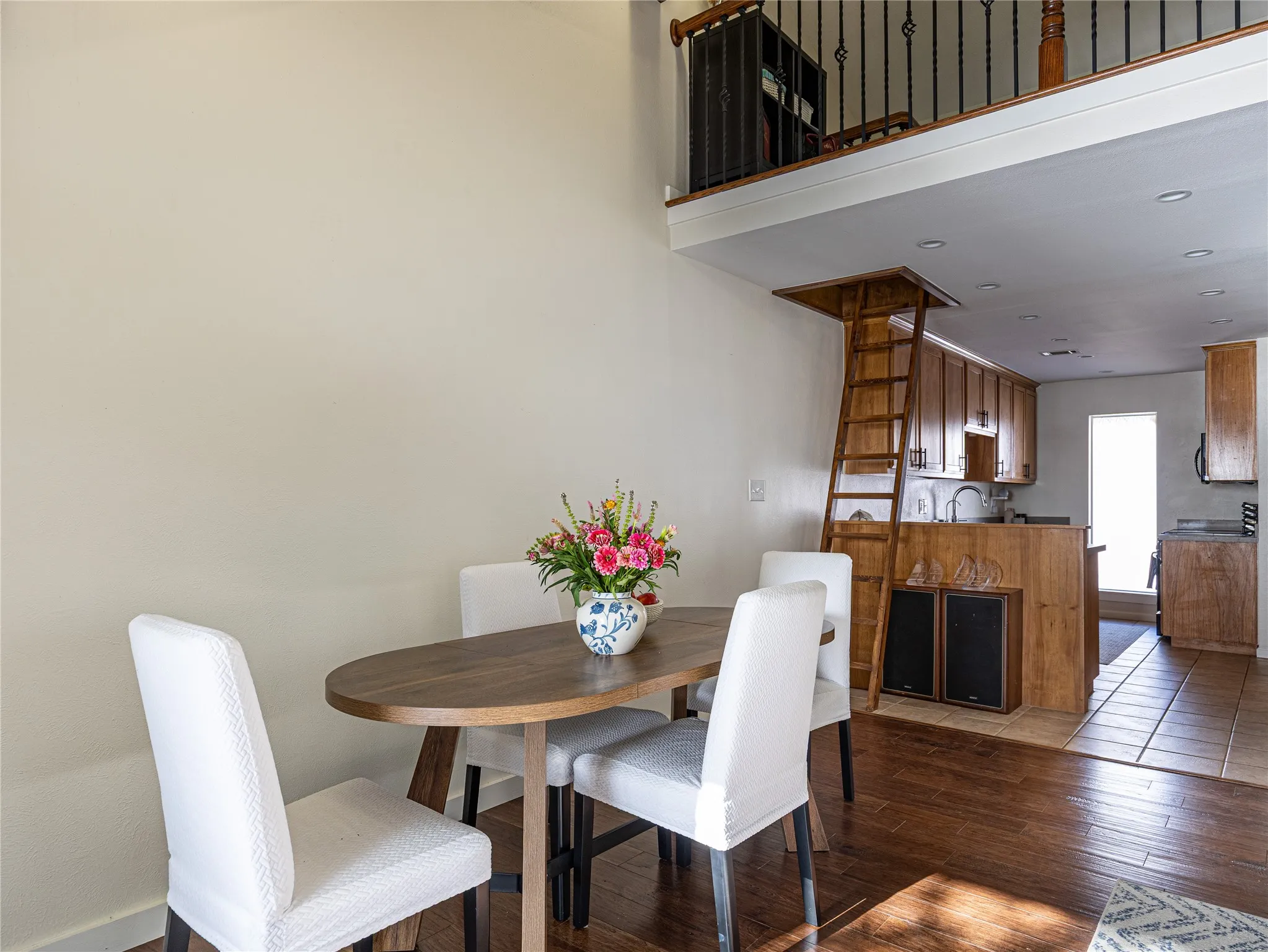 Dining area filled with natural light and peaceful views of Eagle Mountain Lake.