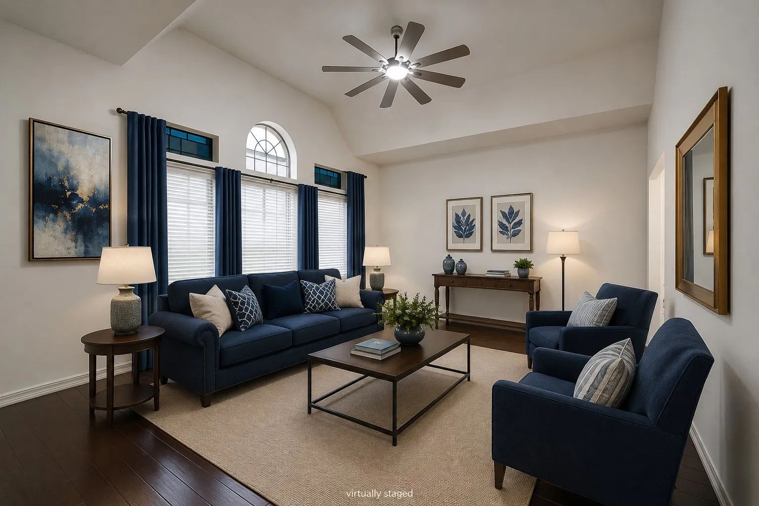 A welcoming front living room just inside the front door. 1 of 3 living spaces