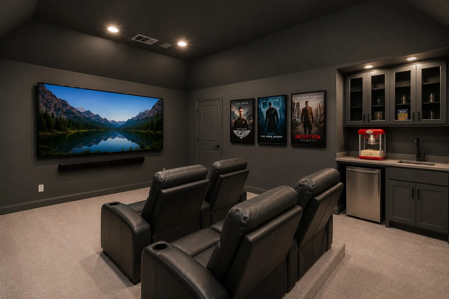 Media with wet bar and fridge