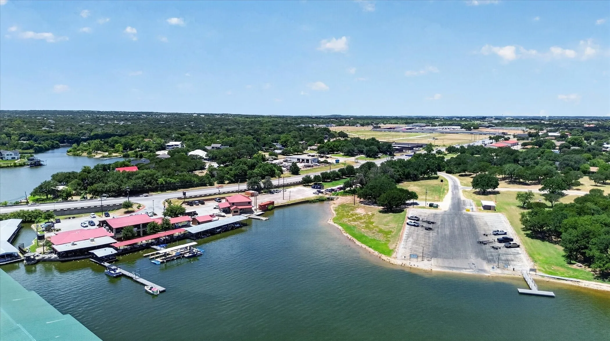 Close to boat slips, and a boat launch ramp