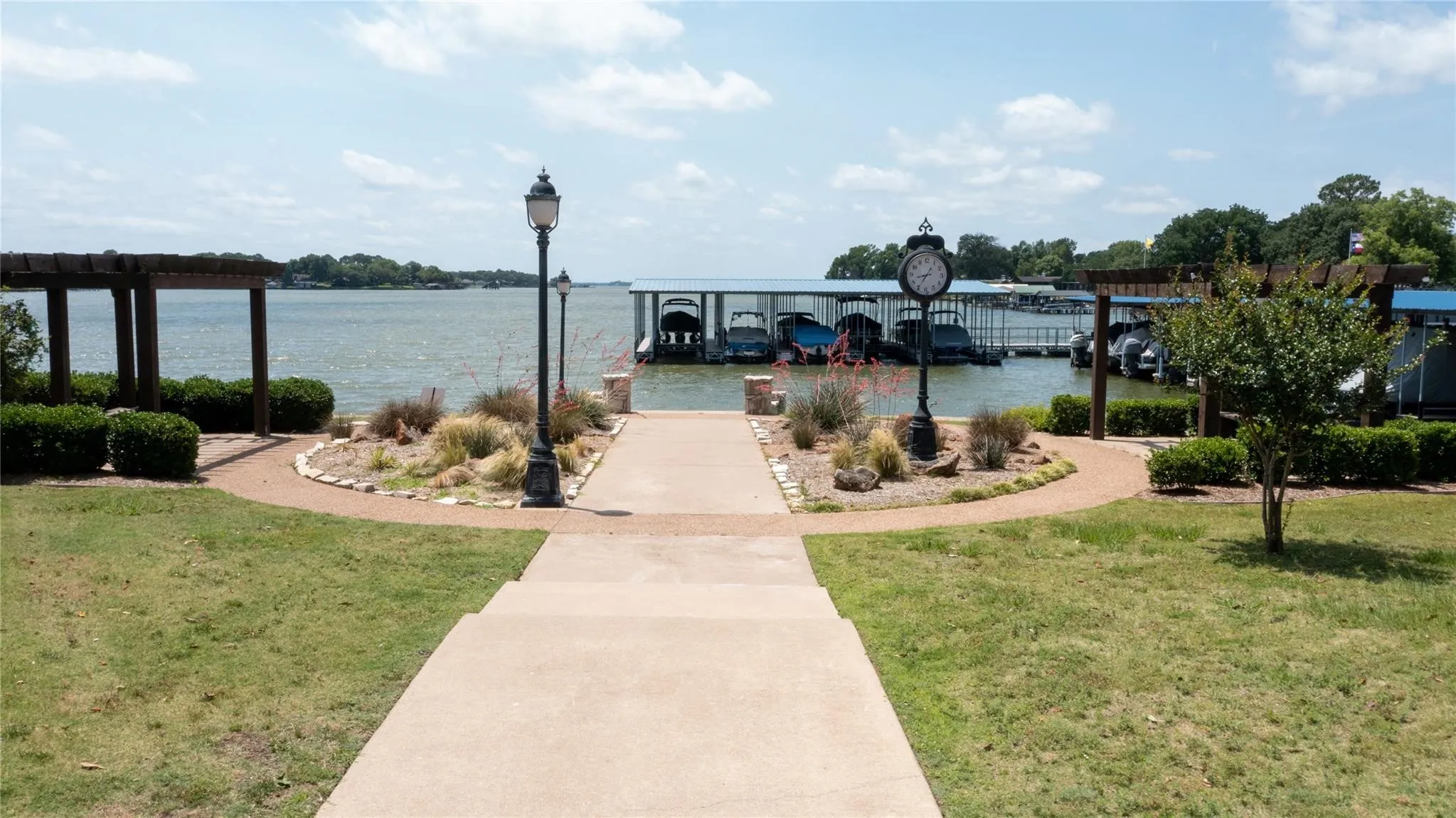Community saltwater pool with water view