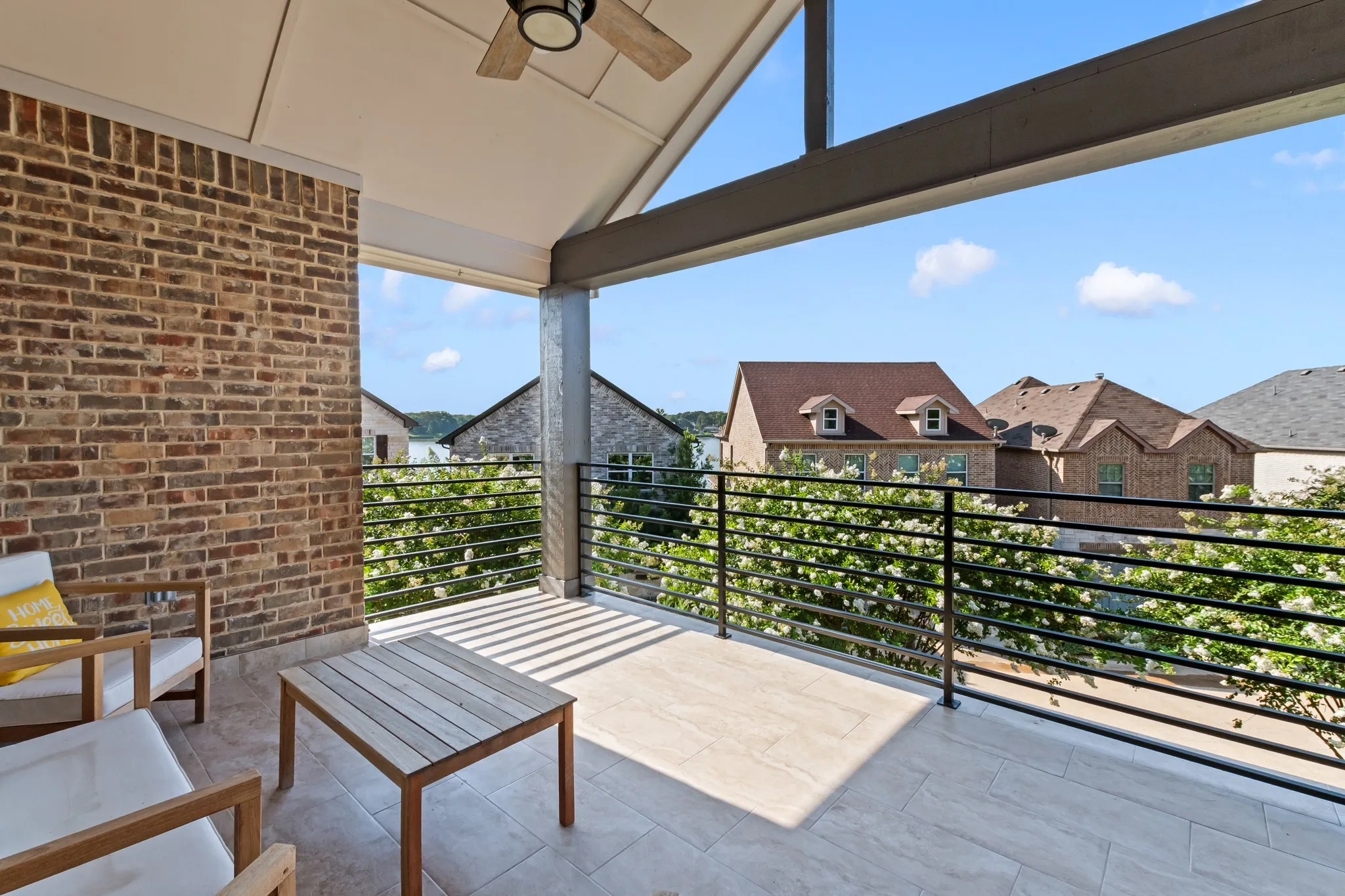 Spacious upstairs balcony with water views