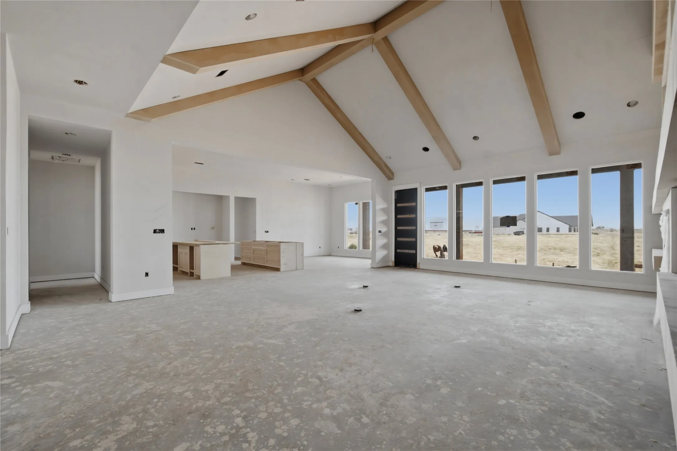 Vaulted ceiling with exposed wood beams