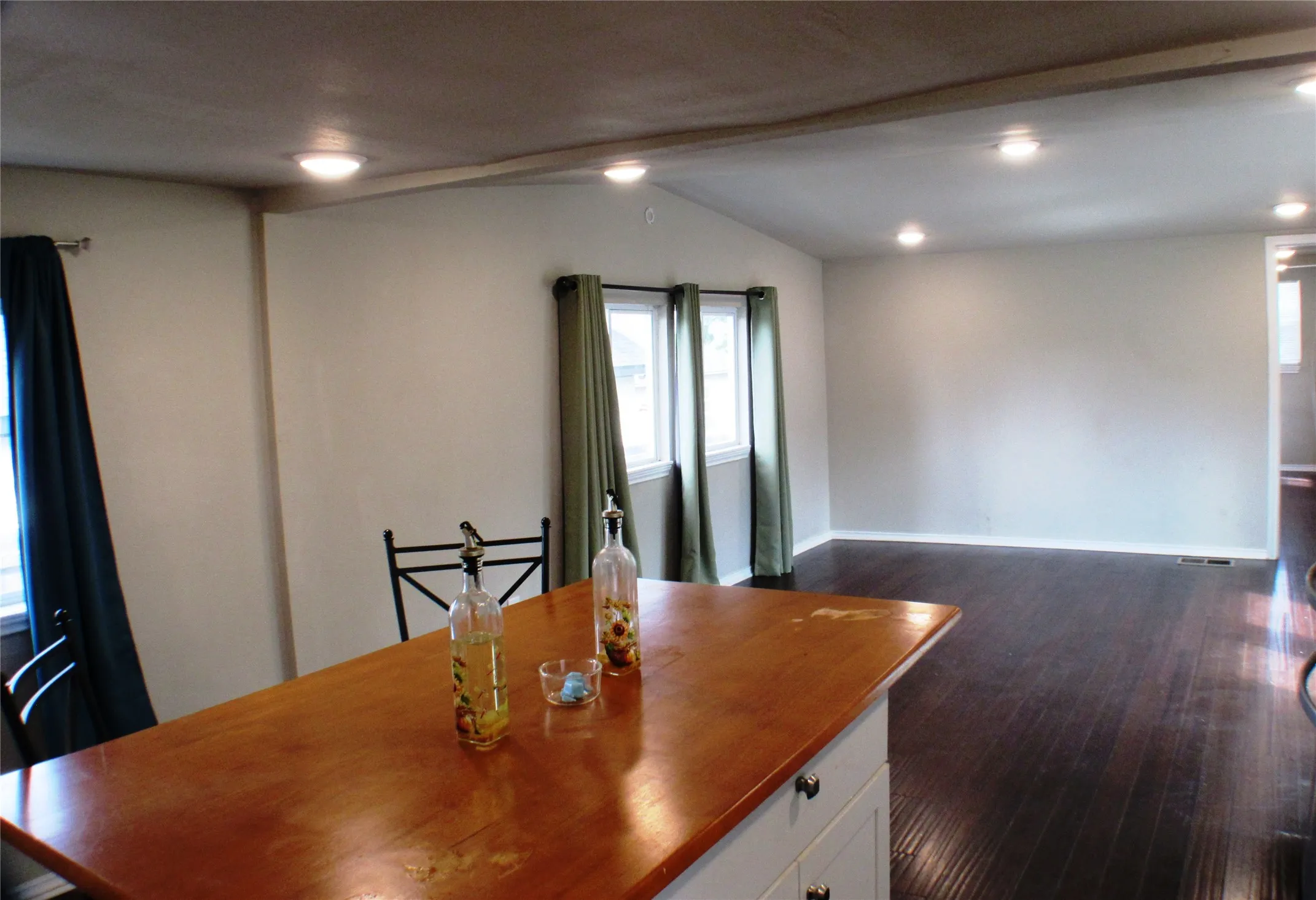 From the far corner of the kitchen to the living room area