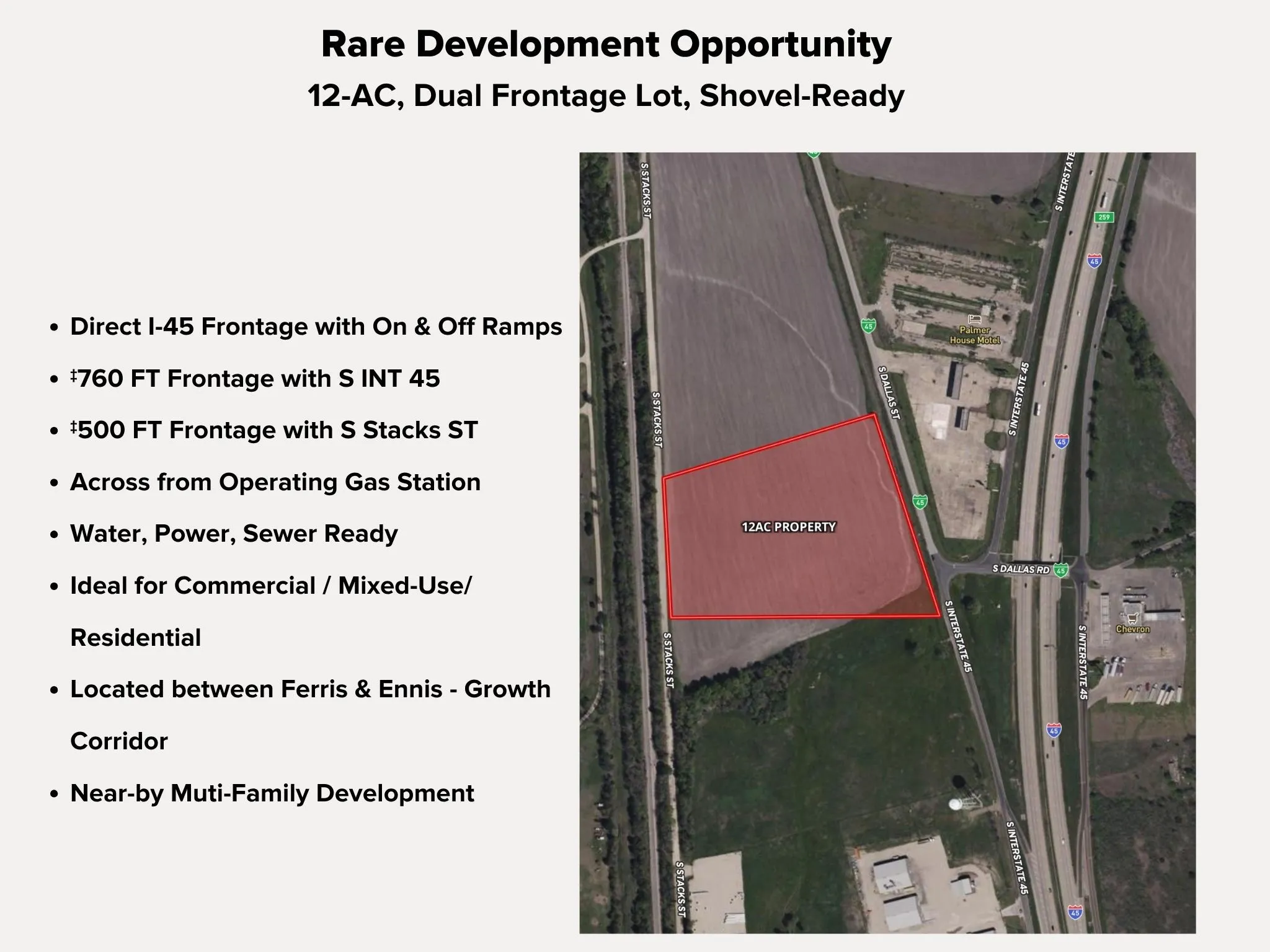 Unimproved Land For Sale in Ellis County , TBD I-45, Palmer, Texas 75152, 0, 0, Garage spaces, 0 Sqft, built in 0, Price $1,560,000, mls#21321477, Real Estate Agent in Palmer, Homes For Sale in Ellis county, Homes For Sale in Palmer, Realtor in Palmer Texas, Real Estate Brokerage Independent Realty Texas, Luminita Cordes Realtor