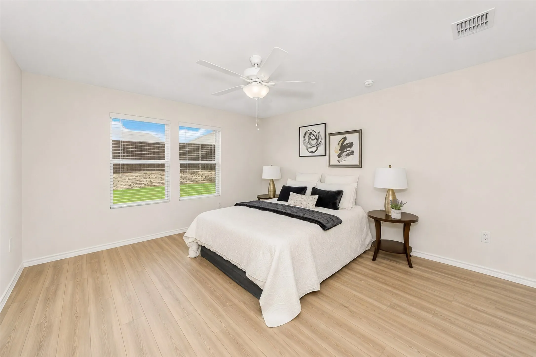 The primary bedroom is located at the back of the home.
