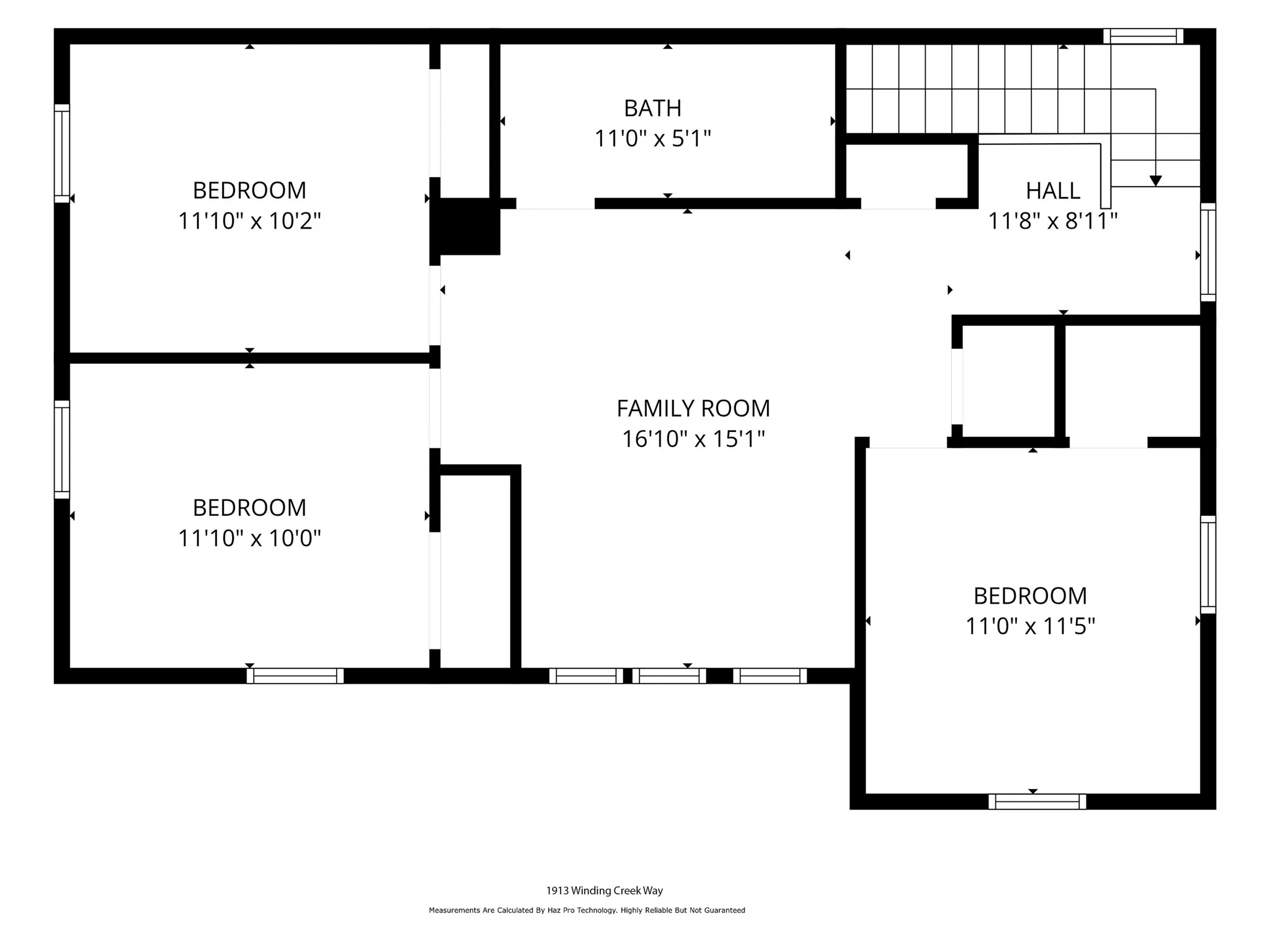 Upstairs Floor plan with Room Measurements