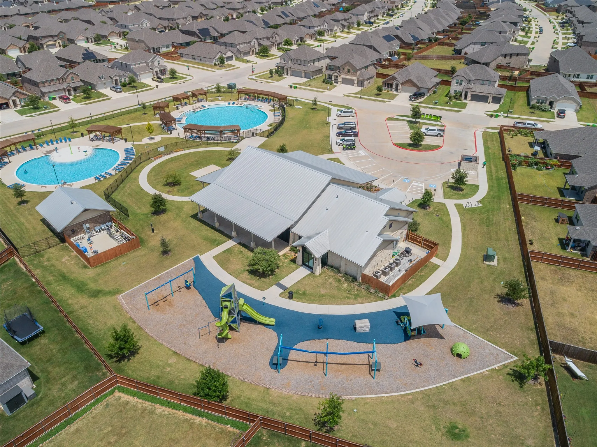 Community Pools, main building, and playground