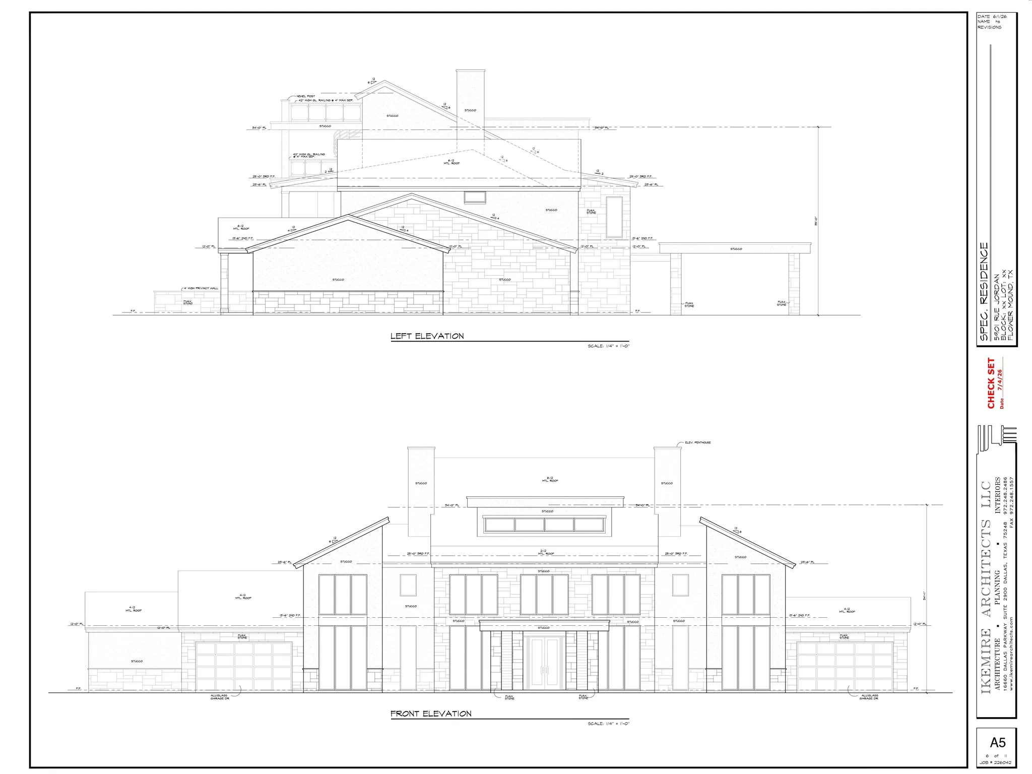 Architectural elevation of the residence to be built