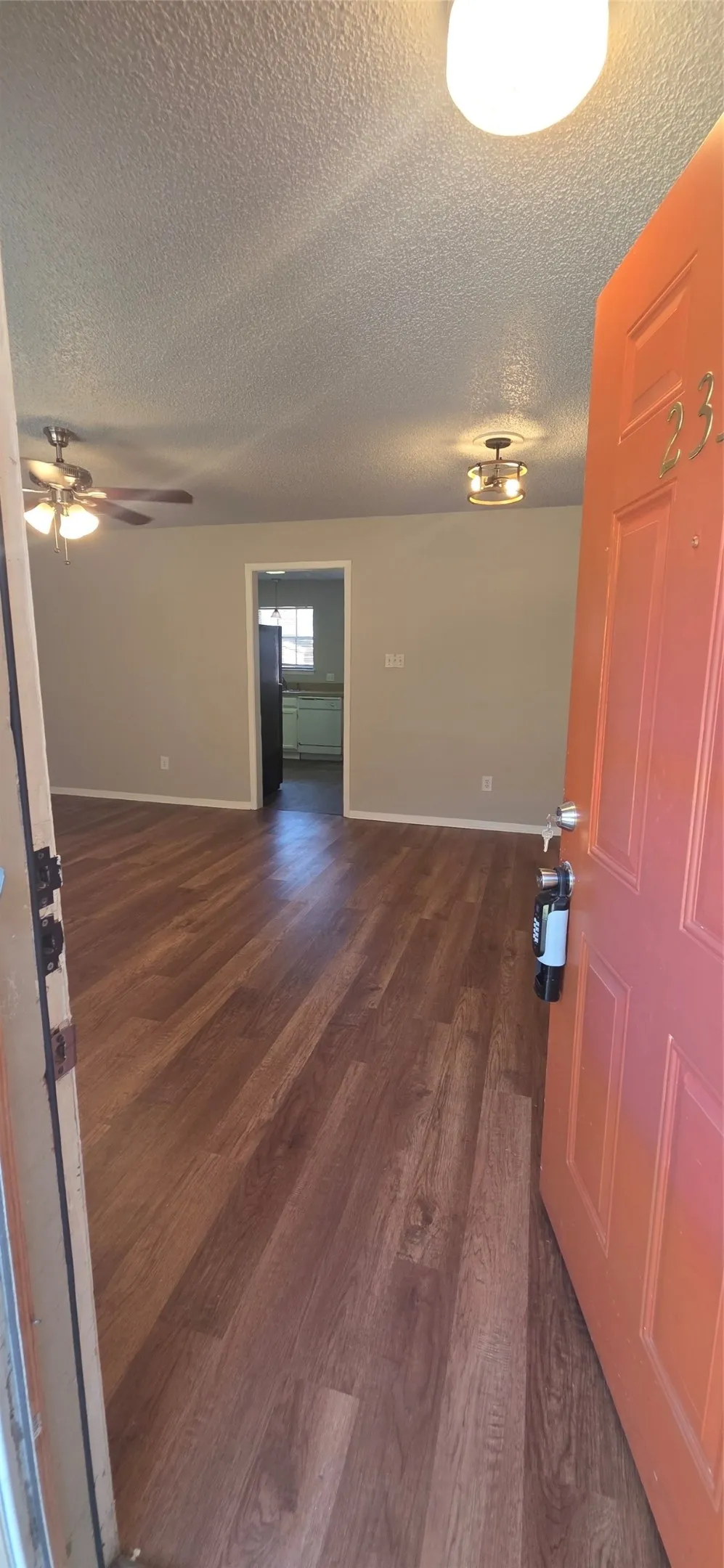 Wood-finish flooring throughout the main living areas