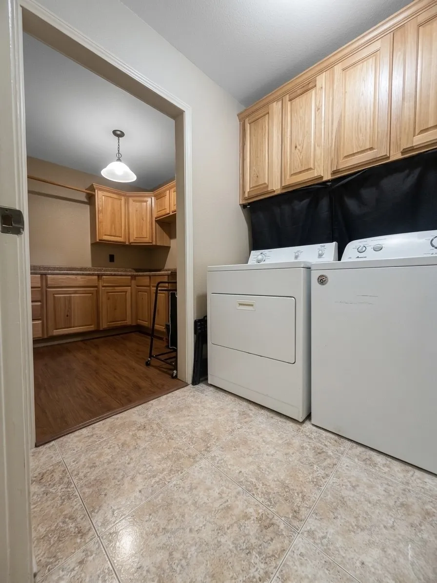 Custom rare DOUBLE Laundry room with an ADDITIONAL with a SINK and room for storage, upright fridge and more!
