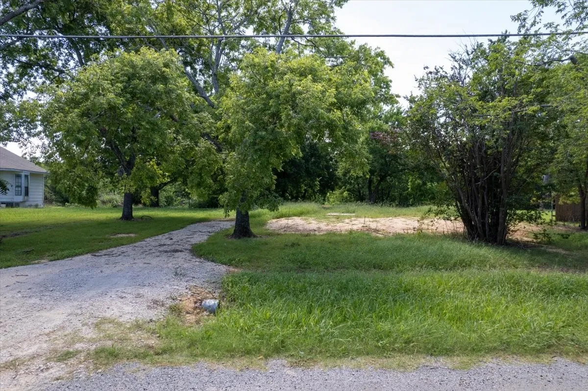 Gravel driveway — shaded entrance to lot