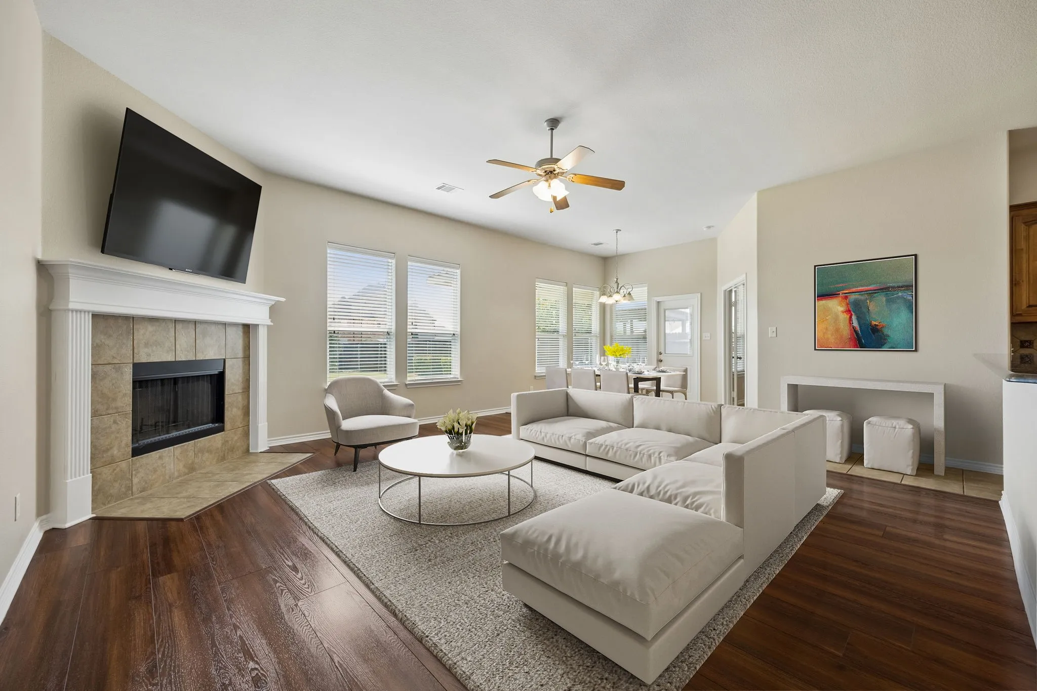 Family room virtually staged photo.