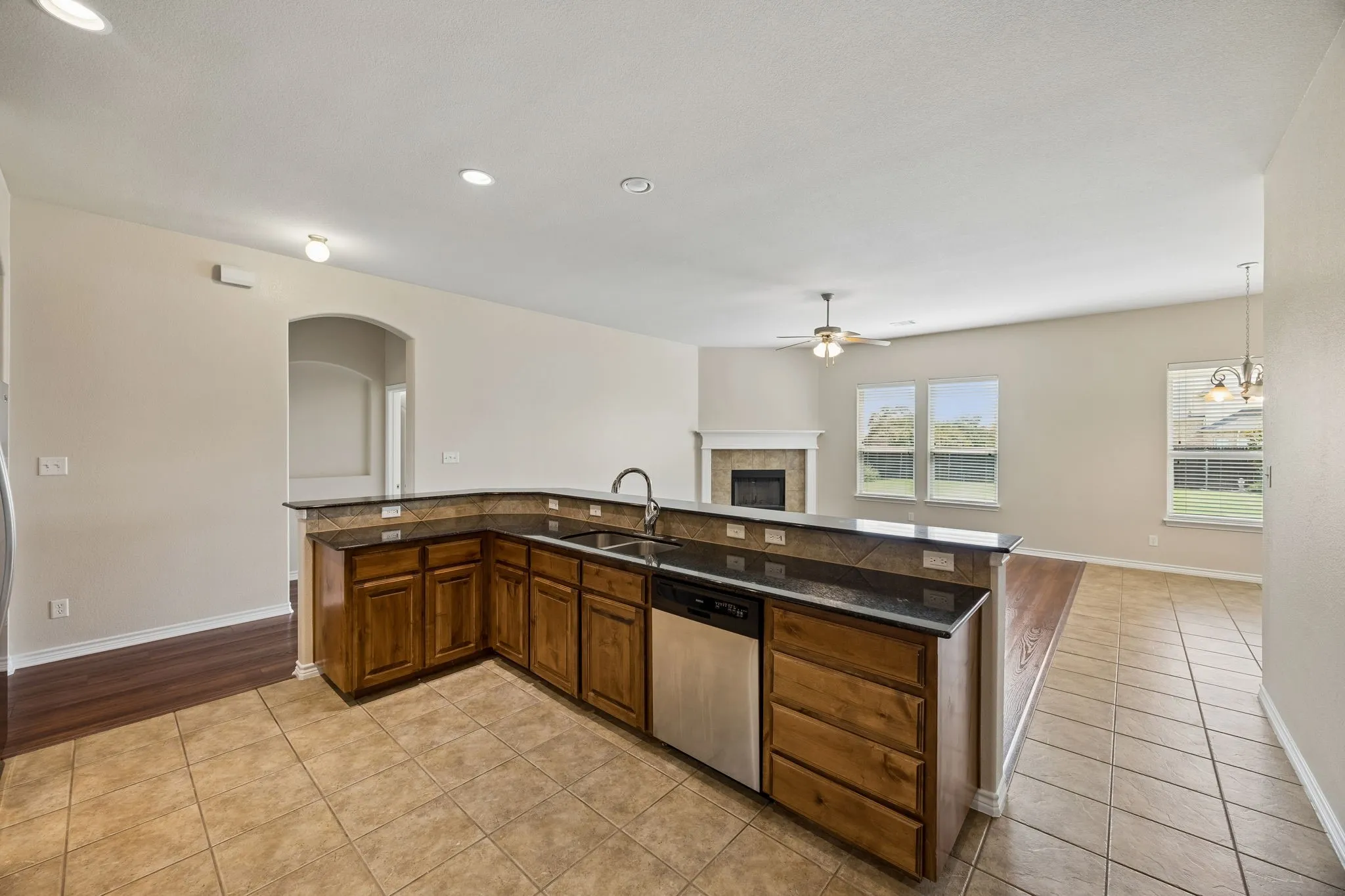Great view into family room and oversized yard.