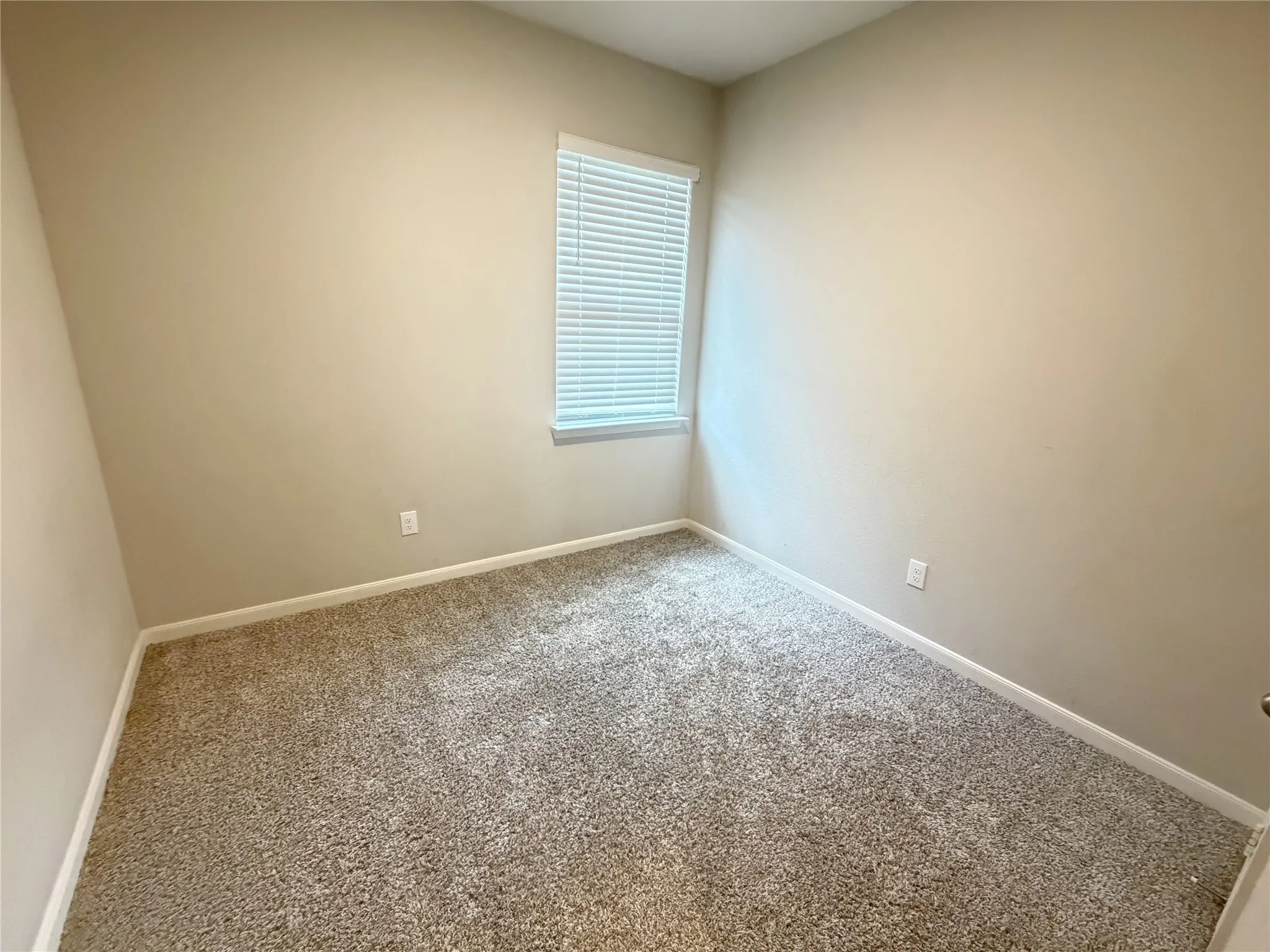 Neutral-toned walls complement plush carpet flooring