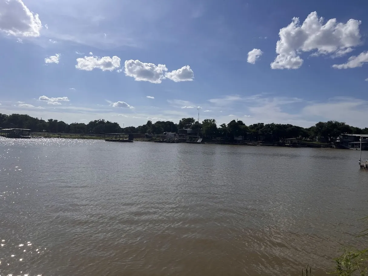 Waterfront setting with a visible dock structure