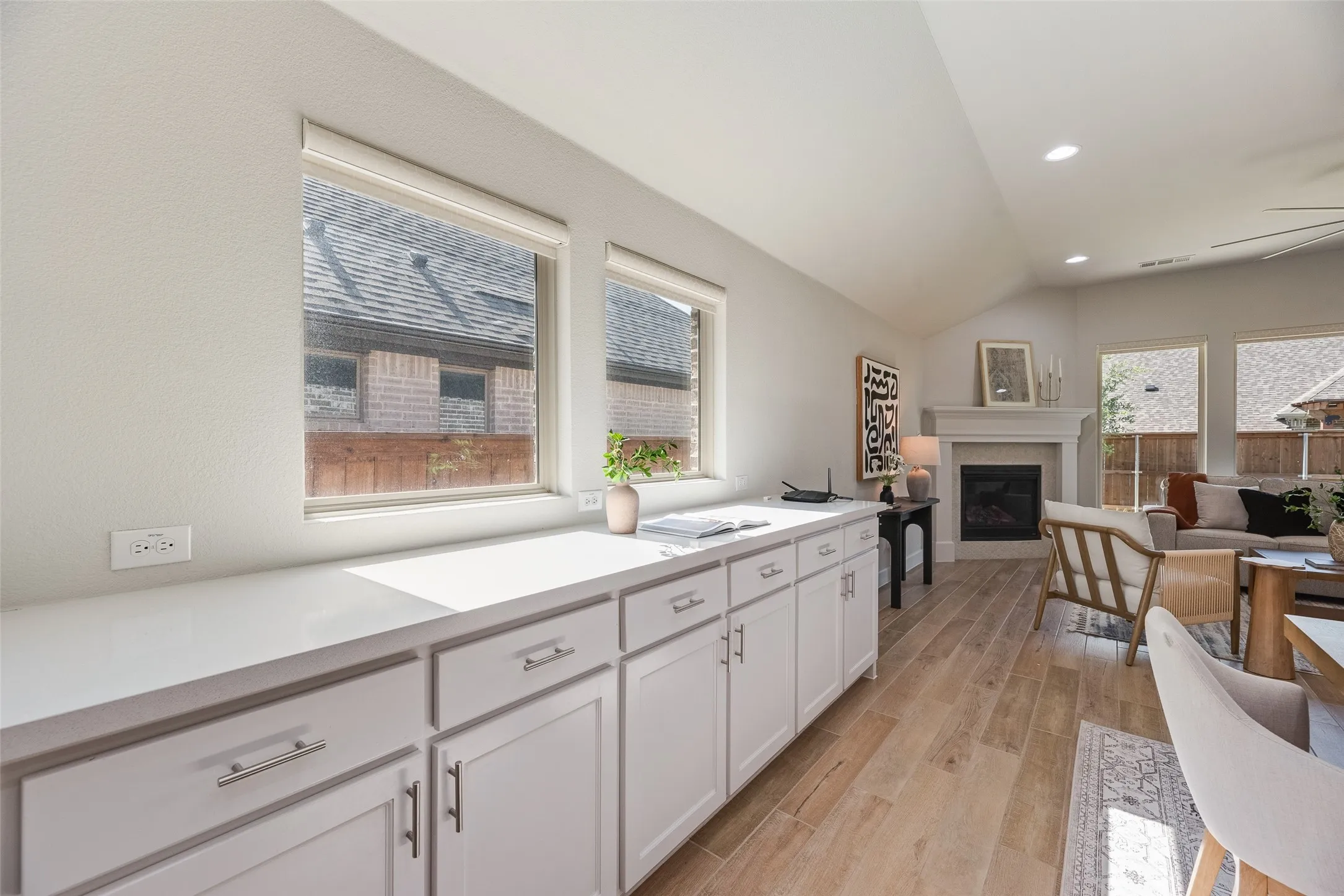 Open-concept living space with vaulted ceilings