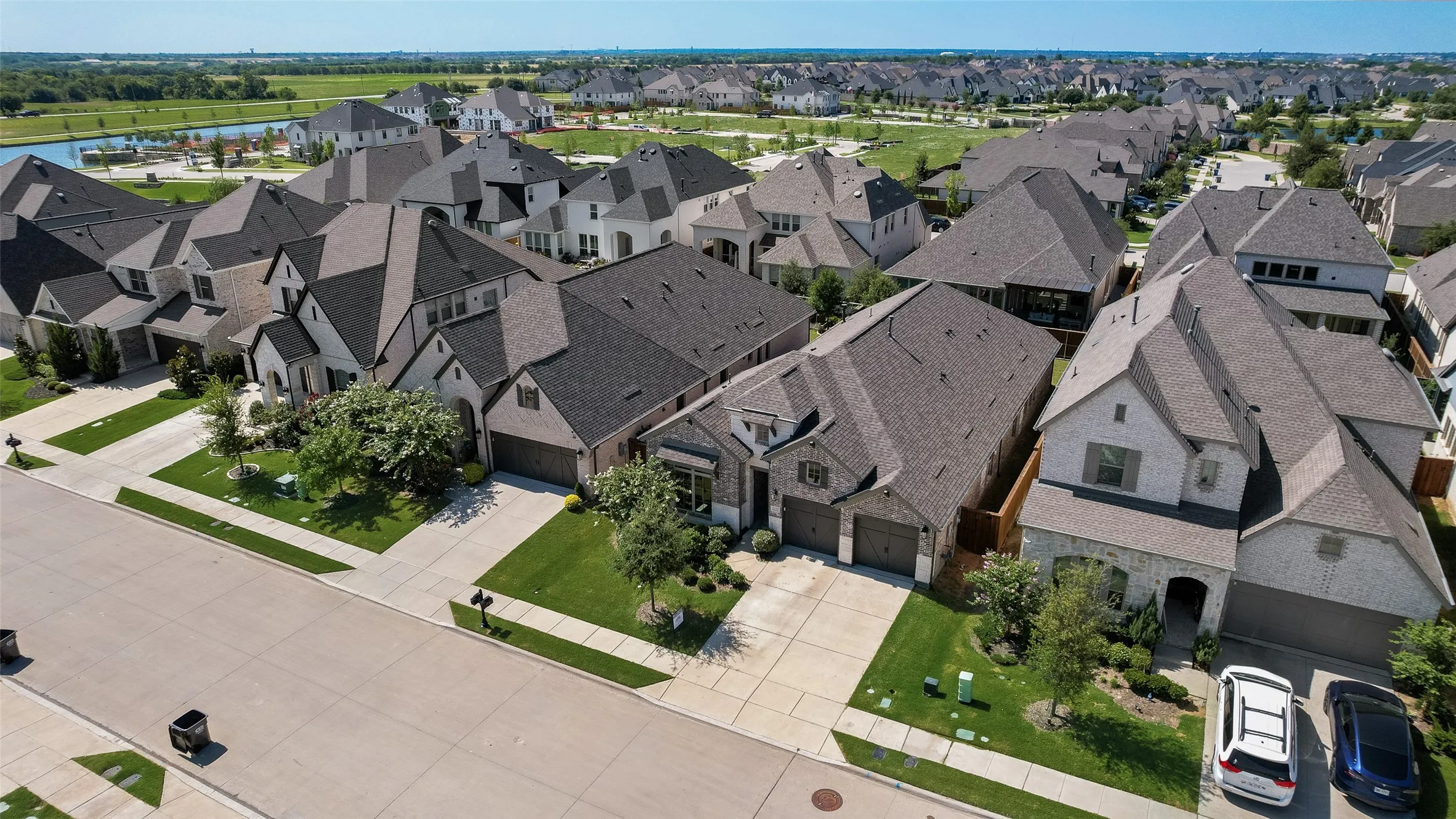 Aerial perspective showcasing a residential neighborhood with a variety of architectural styles