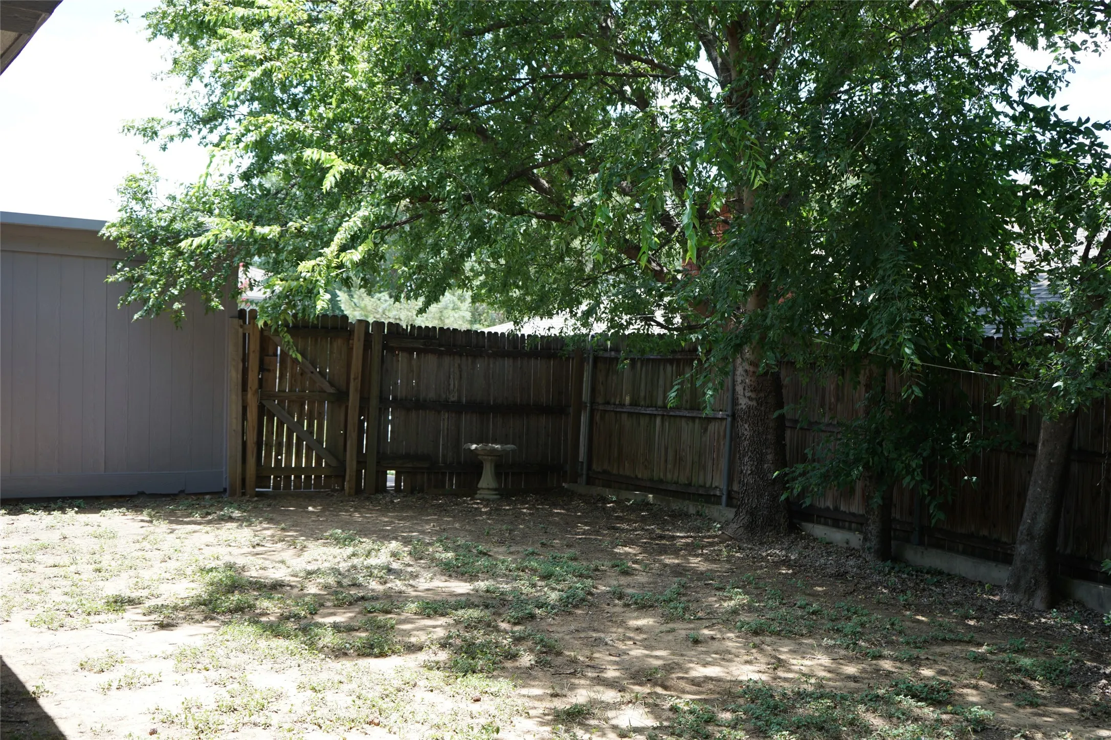 Spacious, shaded, fenced backyard