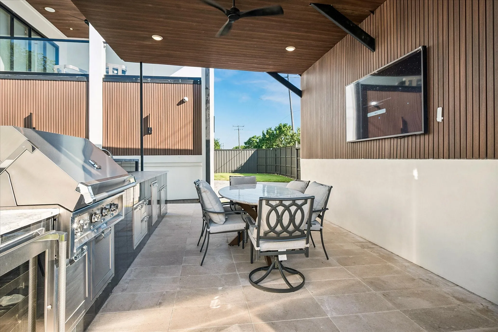 With Grill and refrigerator and lots of storage
