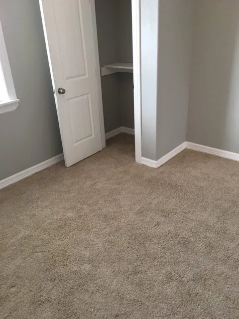 Unfurnished bedroom with carpet and a closet