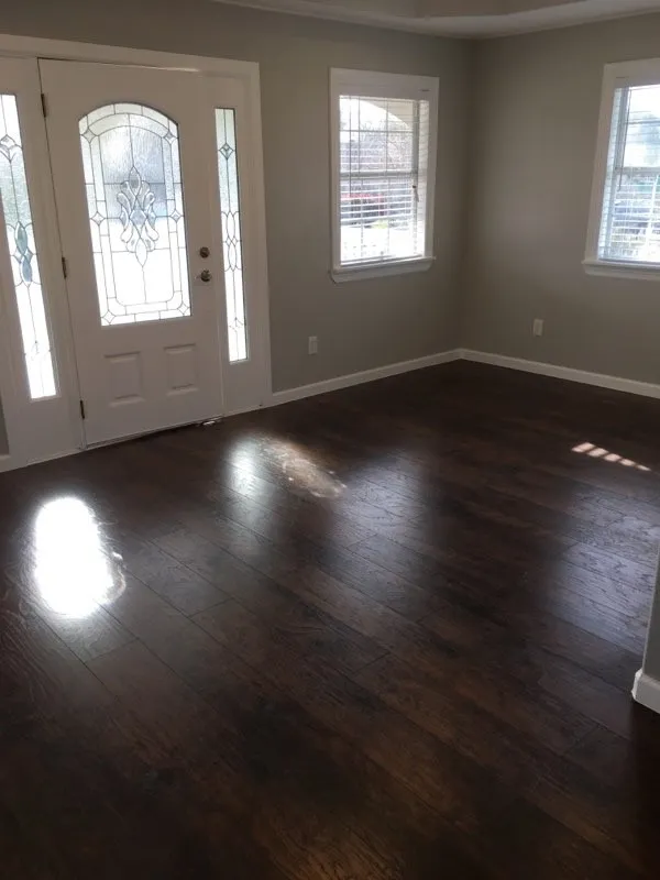 Entryway featuring dark wood-type flooring and plenty of natural light