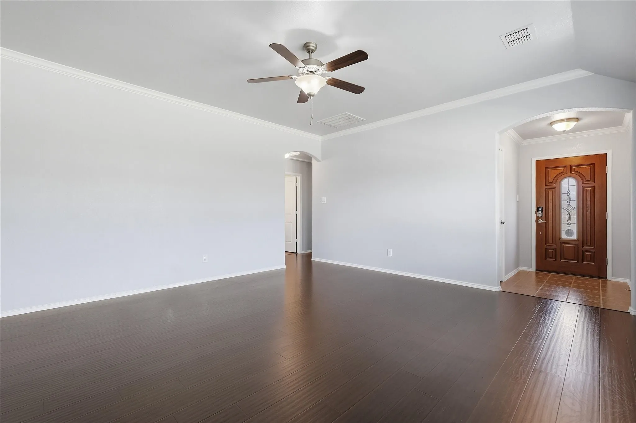 Engineered wood and open concept.