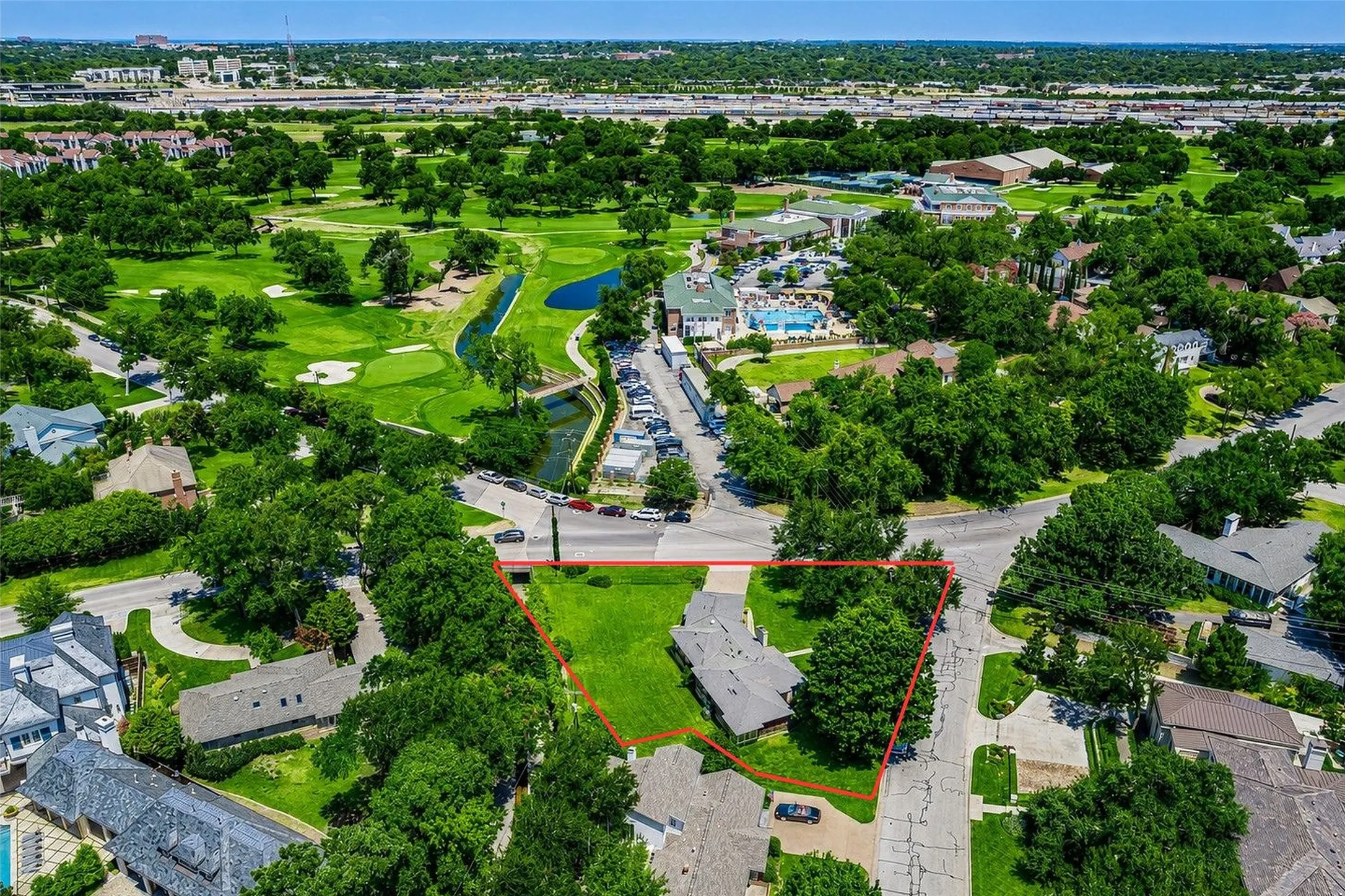 View highlighting the property's corner presence and close proximity to Colonial Country Club and TCU
